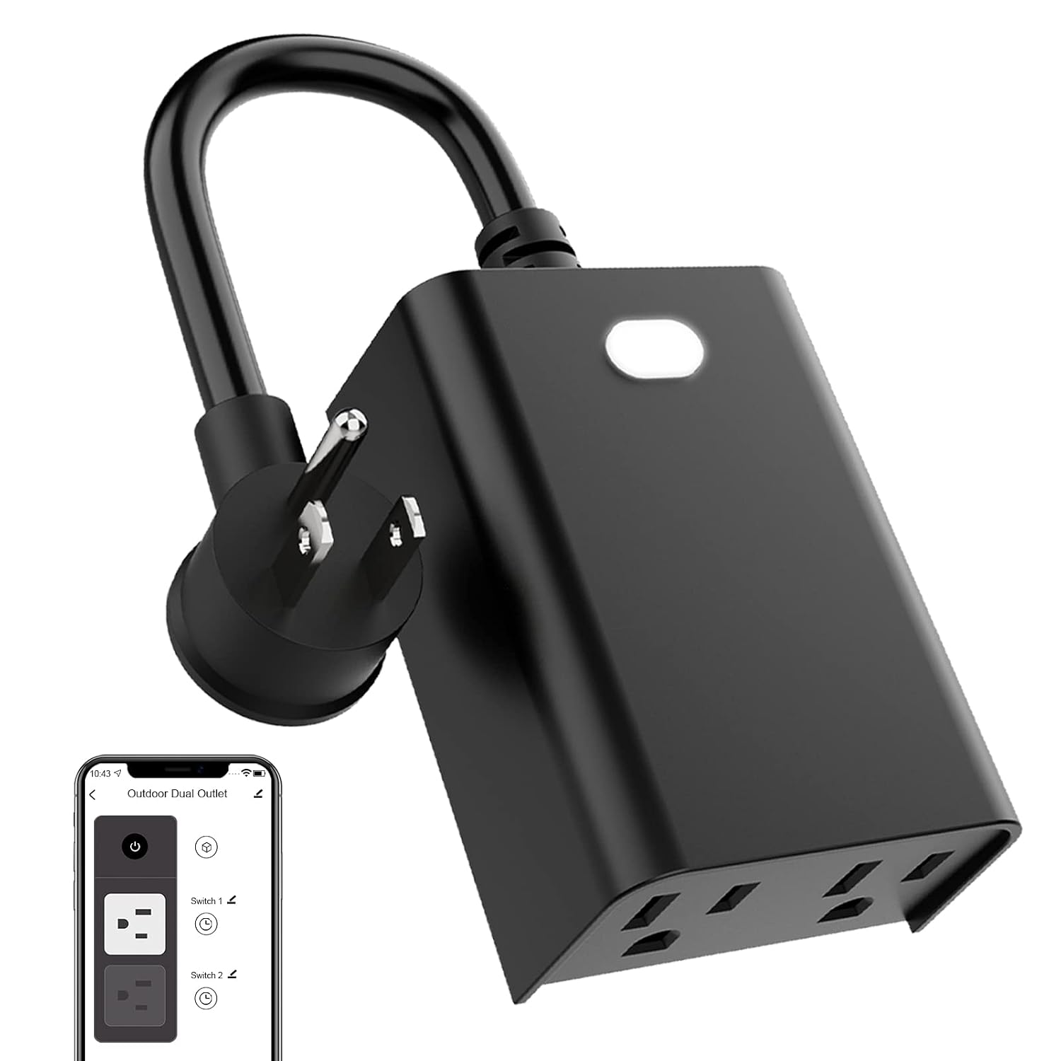 WiFi Outdoor Smart Plug, Smart Plugs that Work with Google Home for Voice Control, Wireless Remote APP Control Smart Outlet Timer with 2 Grounded, No Hub Required, ETL FCC Certified