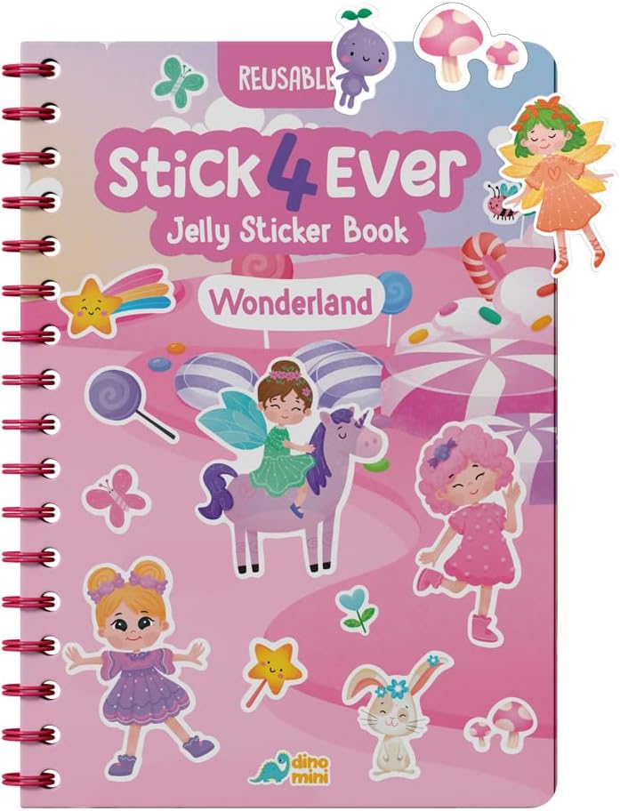 Stick4Ever Jelly Sticker Book® – for Kids – Waterproof, Easy to Clean Reusable Sticker Book for Toddlers- Reusable Road Trip Activities for Kids – Stocking Stuffers for Toddlers (Wonderland)