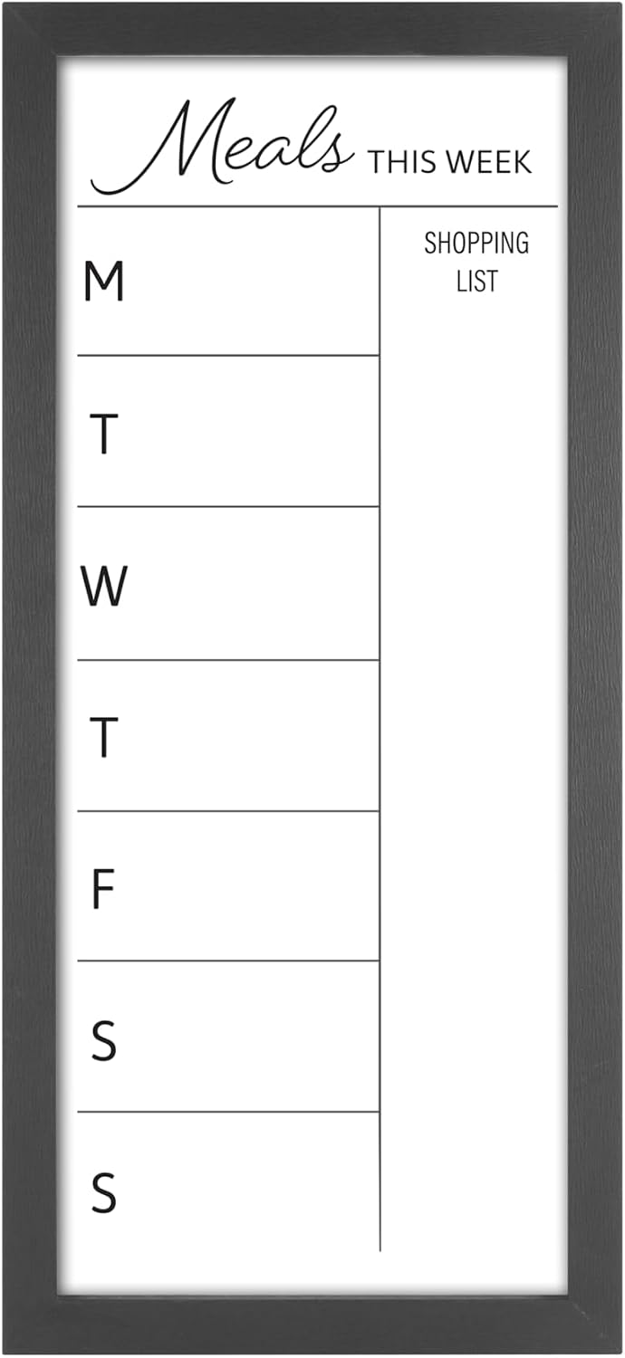 MCS Dry Erase Weekly Meal Planner 11×24 Black Framed Calander Whiteboard for the Wall, Plan Your Meals for the Week, Family Weekly Planner for Dinners & More–Including Shopping List