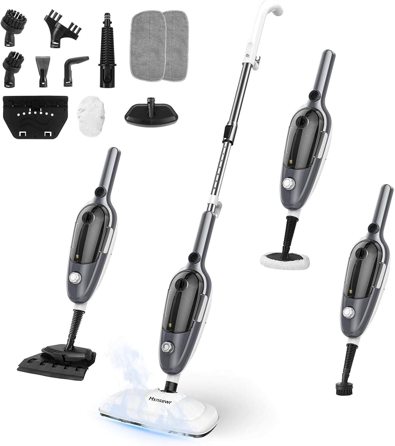 Steam Mop – All-in-one Powerful Handheld Steam Cleaner Detachable Floor Steamer with 11 Accessories, MultiPurpose Steamer for Hardwood Floors, Clothes,Windows,Tiles,Carpet, Whole Home Use(Grey）