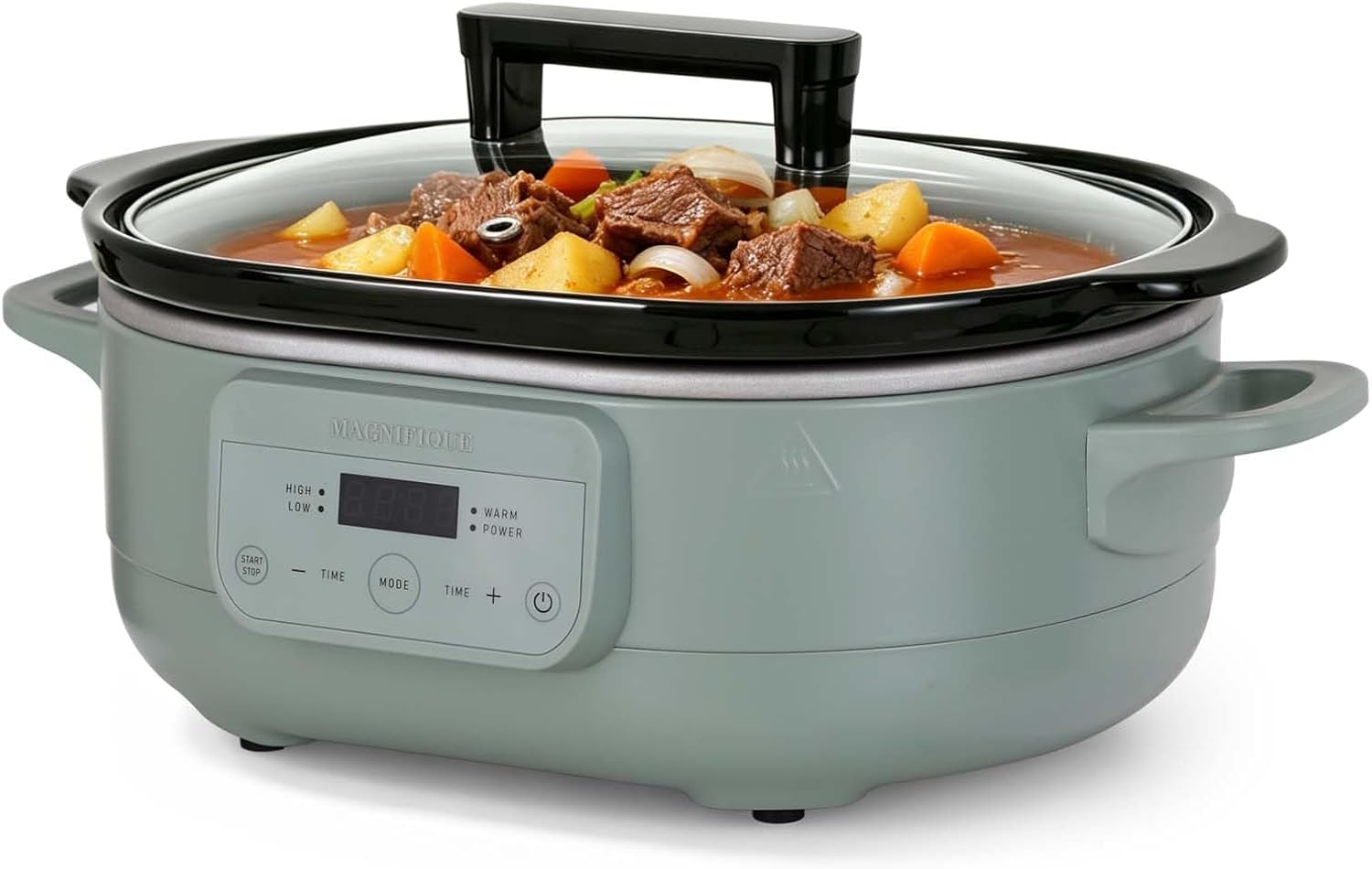 MAGNIFIQUE 6 Quart Programmable Slow Cooker Removable Healthy Nonstick Pot – Small Kitchen Appliance for Family Dinners – Serves 6+ People – Heat Settings: Keep Warm Olive