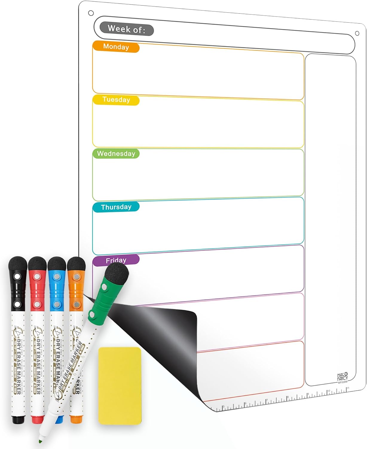 Monday Start Weekly Planner for Fridge, Magnetic Dry Erase Calendar | Strong Magnetic Hold, Easy to Clean, Color-Coded Planner, Includes Dual-Magnet Markers & Eraser