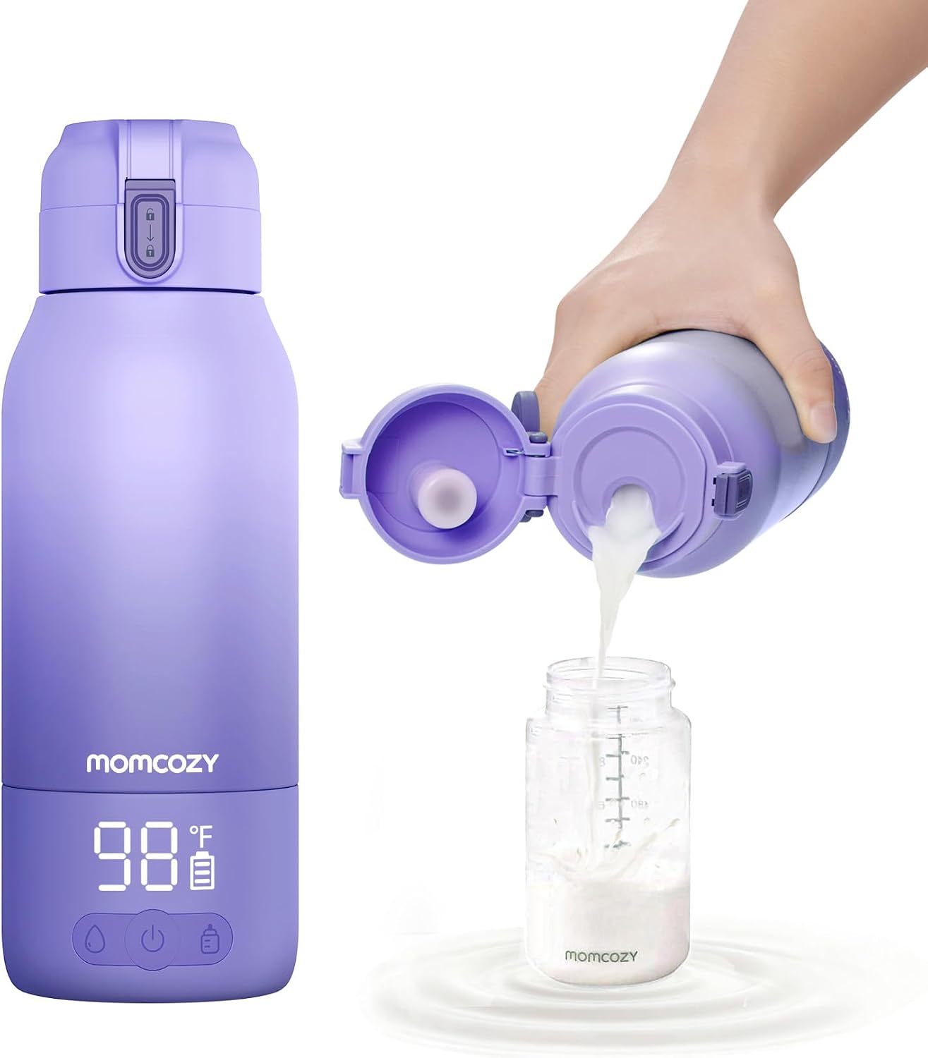 Momcozy Portable Bottle Warmer for Breast Milk, Baby Travel Essentials | Fast Heating with Nutrients Preserved, Precise Temp Control, Dual Heating Modes for Breast Milk & Water, 17OZ Large Capacity
