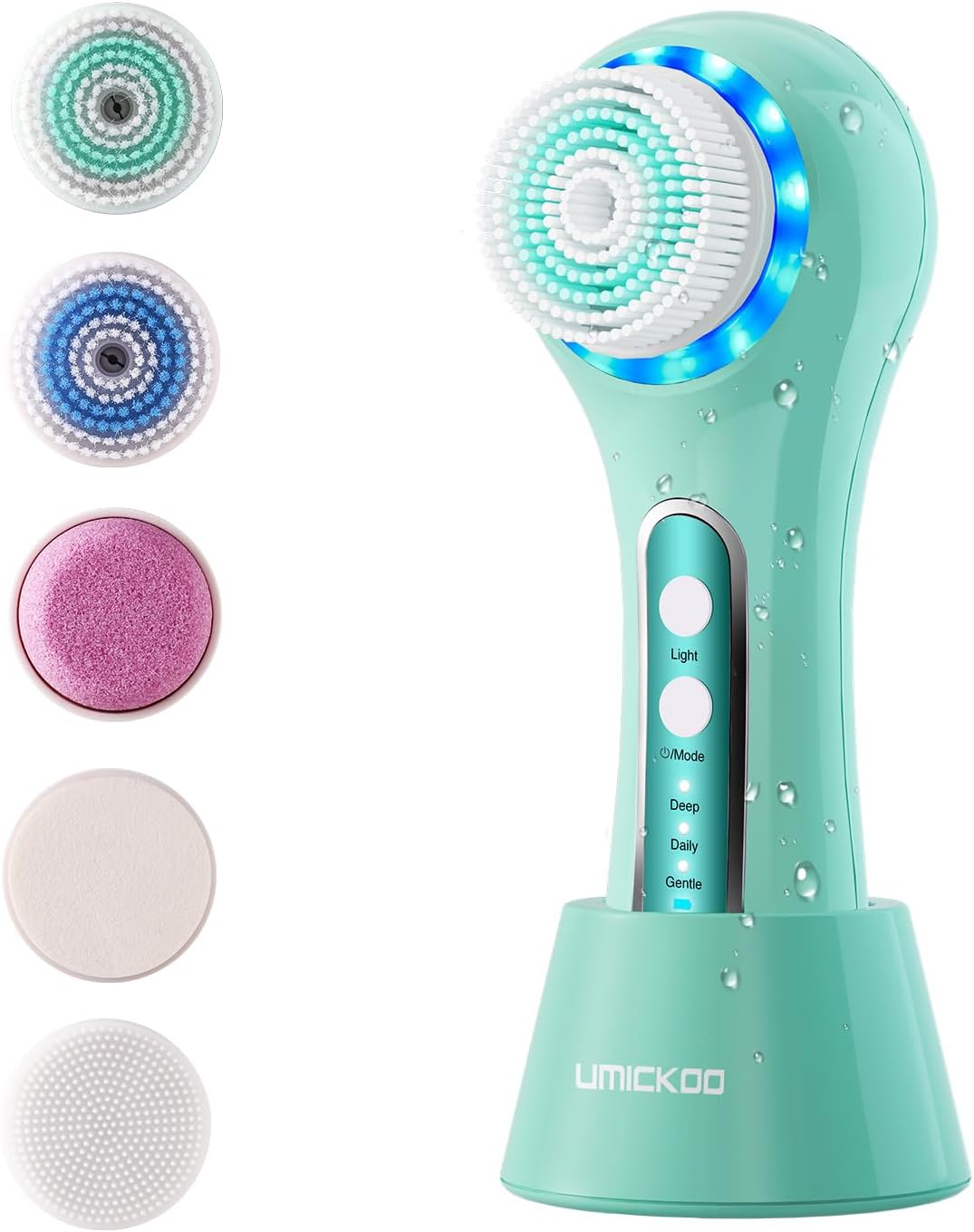 Electric Facial Cleansing Brush, 2-Way Rotating Face Scrubber for Daily & Deep Cleaning, 3 Modes, 5 Brush Heads, Rechargeable, IPX7 Waterproof for All Skin Types