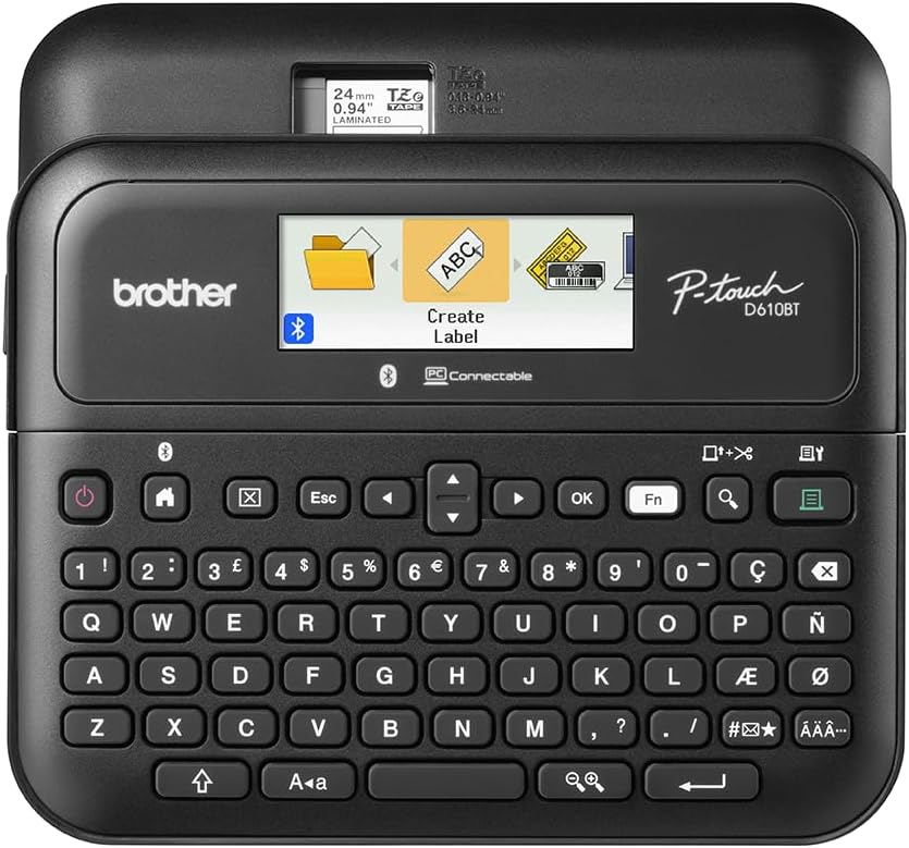 Brother P-Touch PT-D610BT Business Professional Connected Label Maker with Bluetooth® | Prints Brother Tze Tapes Up to 24mm, 180×360 Dpi, Built-in Cutter, P-Touch Editor and Iprint and Label