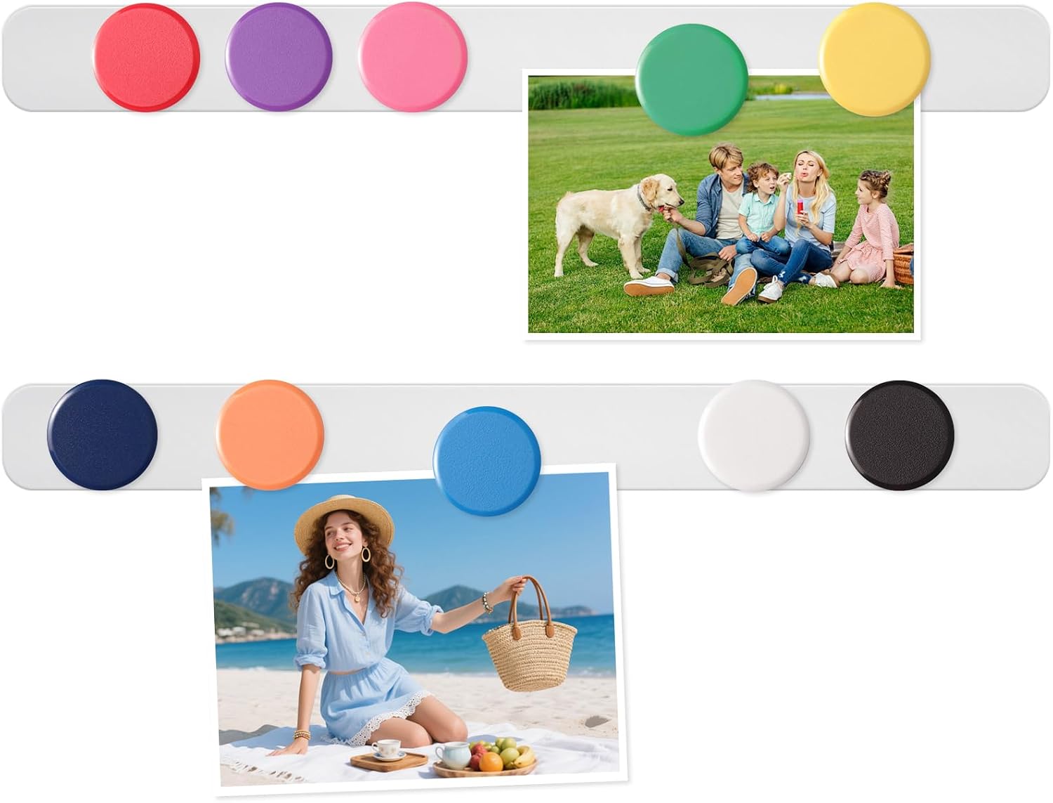Magnetic Board for Wall – 2Pcs Magnetic Strips with Adhesive Backing, Frameless Stainless Iron Magnet Bulletin Board Strips Bar with 10 Colorful Magnets, Memo Board Strip for Office Home School