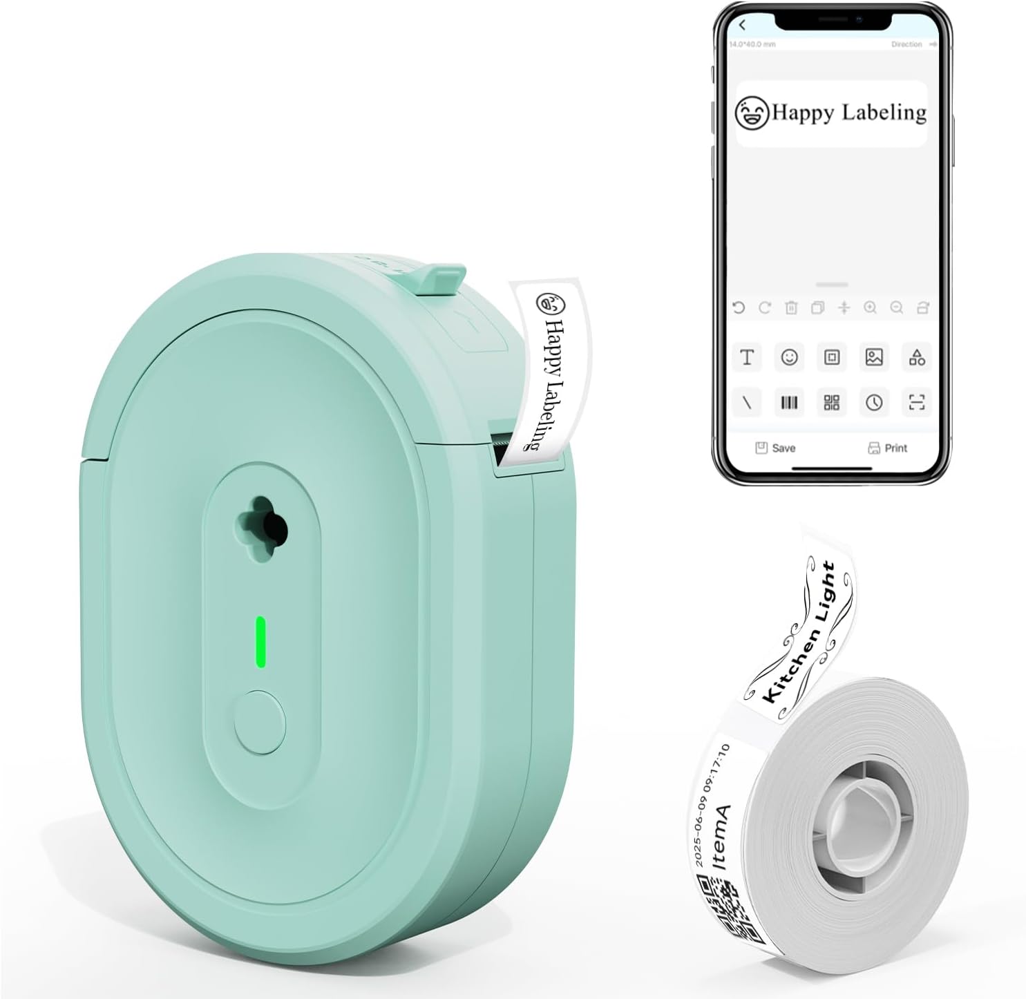 N12 Label Maker Machine Bluetooth Mini Label Printer, Green | Mini Portable Label Machine with Waterproof Labels Sticker Printer for School Supplies, Kitchen, Pantry, Storage