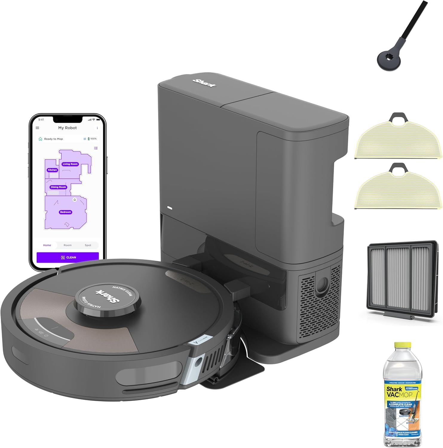 Shark Matrix Plus 2-in-1 Robot Vacuum & Mop, Black/Mocha Silver, AV2630WA | Sonic Mopping, Matrix Clean, CleanEdge, HEPA 45-Day Self-Empty Base, 360° LiDAR Mapping, Self-Cleaning Brushroll, Wi-Fi