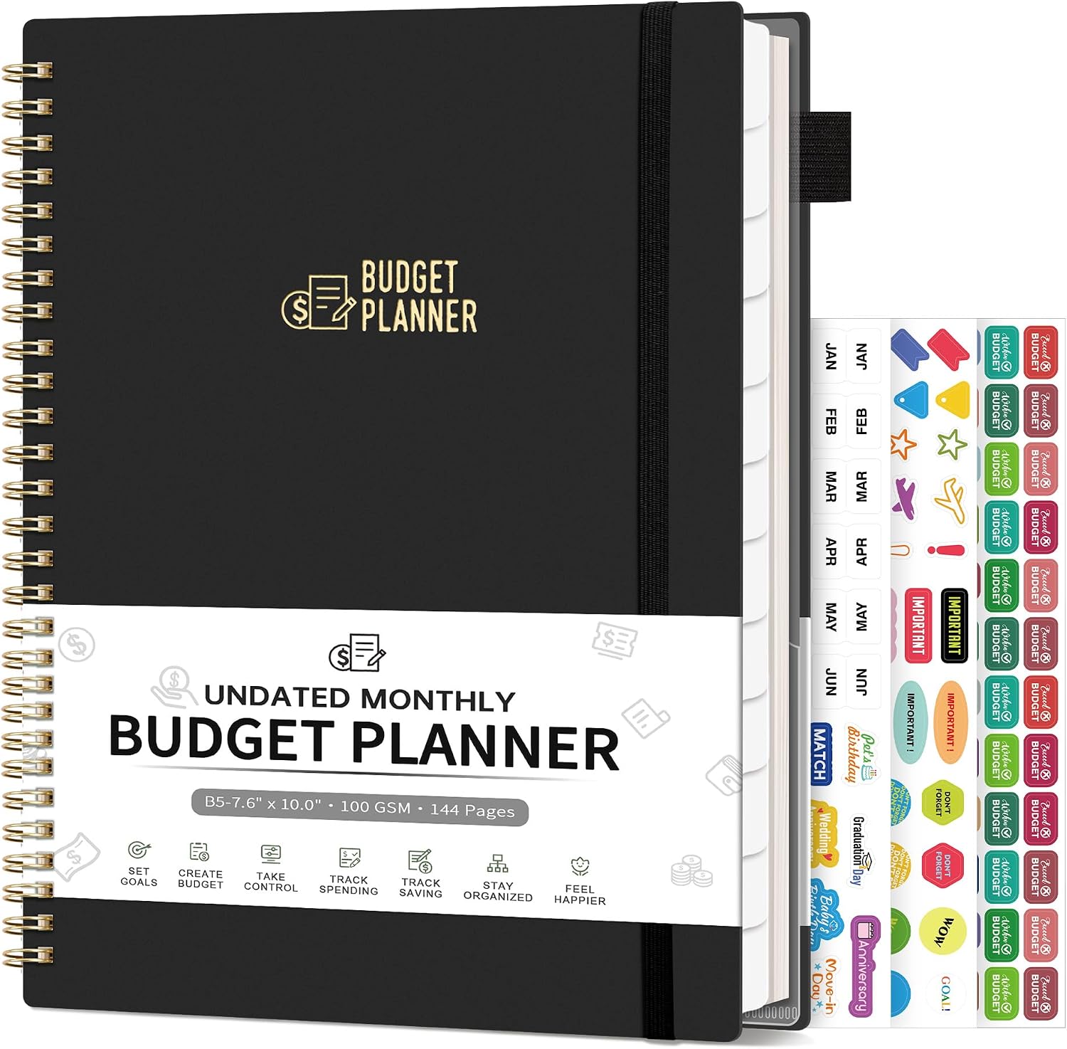 Monthly Budget Planner with Expense Tracker Notebook, B5 (7.3″ x 10.15″) | Undated Financial Planner with PVC Monthly Tabs for Income, Bill, Debt, Savings, Manages Your Money Effectively, Black