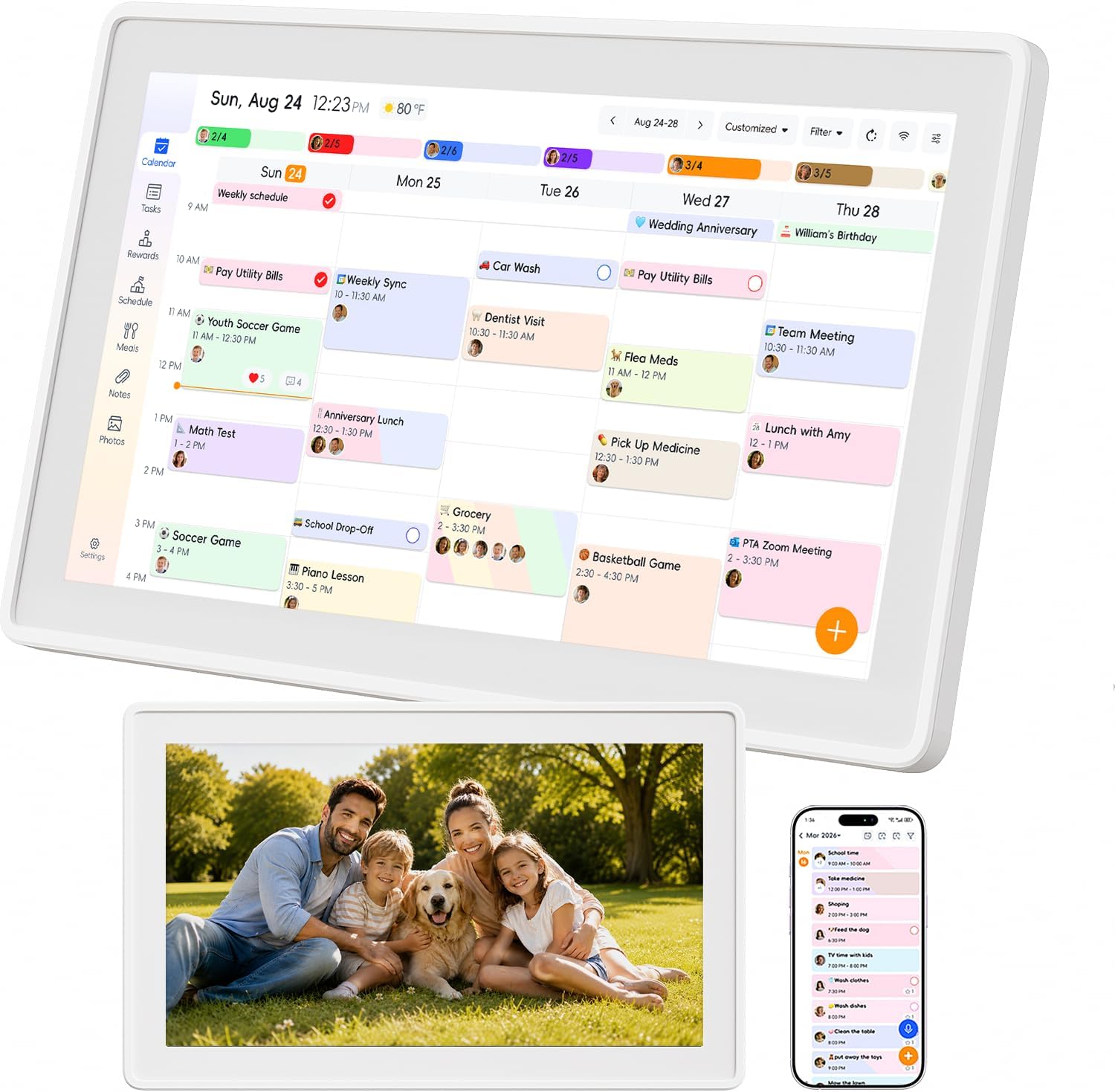 15.6″ Digital Family Calendar Wall Planner, Family Command Center with Touch Screen Shared Schedules, Chore Chart To Do List Digital Photo Frame No Required Subscription, White