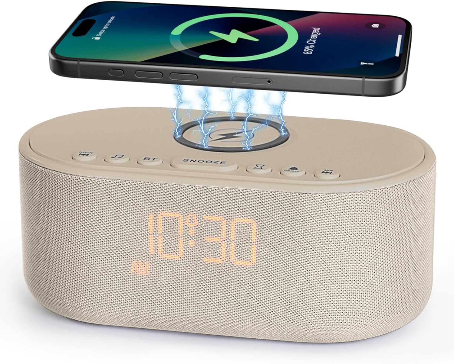 Odokee Sound Machine Alarm Clock for Bedrooms with Wireless Charging | Dimmable Clock with Bluetooth Speaker – White Noise Machine for Sleeping with 21 Soothing Sounds for Baby Adults Kids – Putty