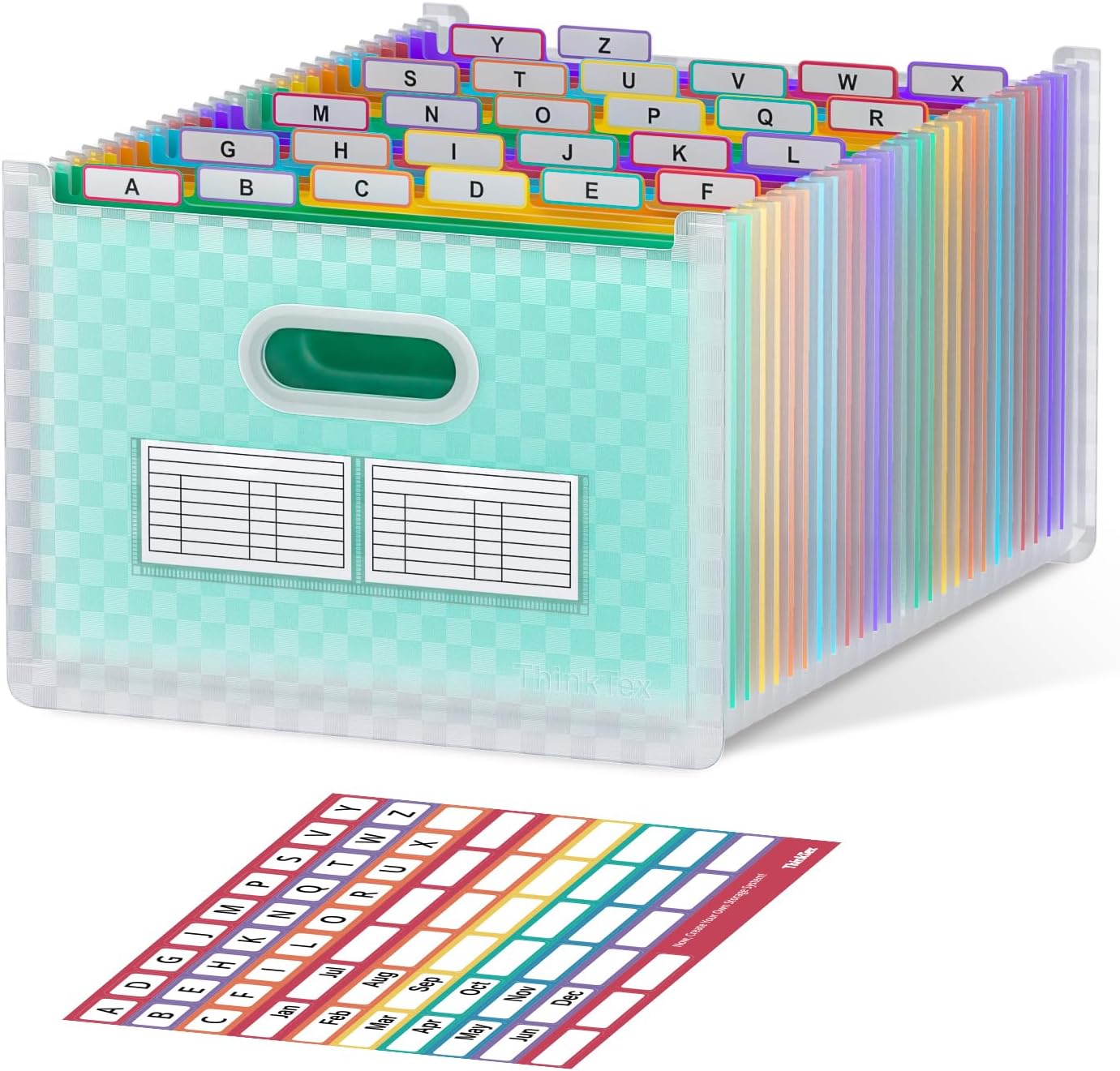 ThinkTex 26-Pocket Accordion File Organizer, Upright & Open Top | A–Z Colorful Tabs, High Capacity Expanding File Folder, Letter/A4 Size Essentials for School, Home, and Office- Green