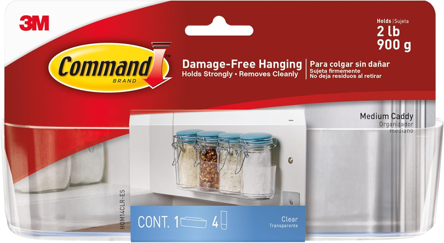 Command Medium Caddy, Holds up to 2 lb, 7.5″ x 2.1″ x 2.1″, 1 Caddy with 4 Strips, Damage-Free Organization Wall Mount to Cabinet, Kitchen, Pantry, Closet, or Under Sink