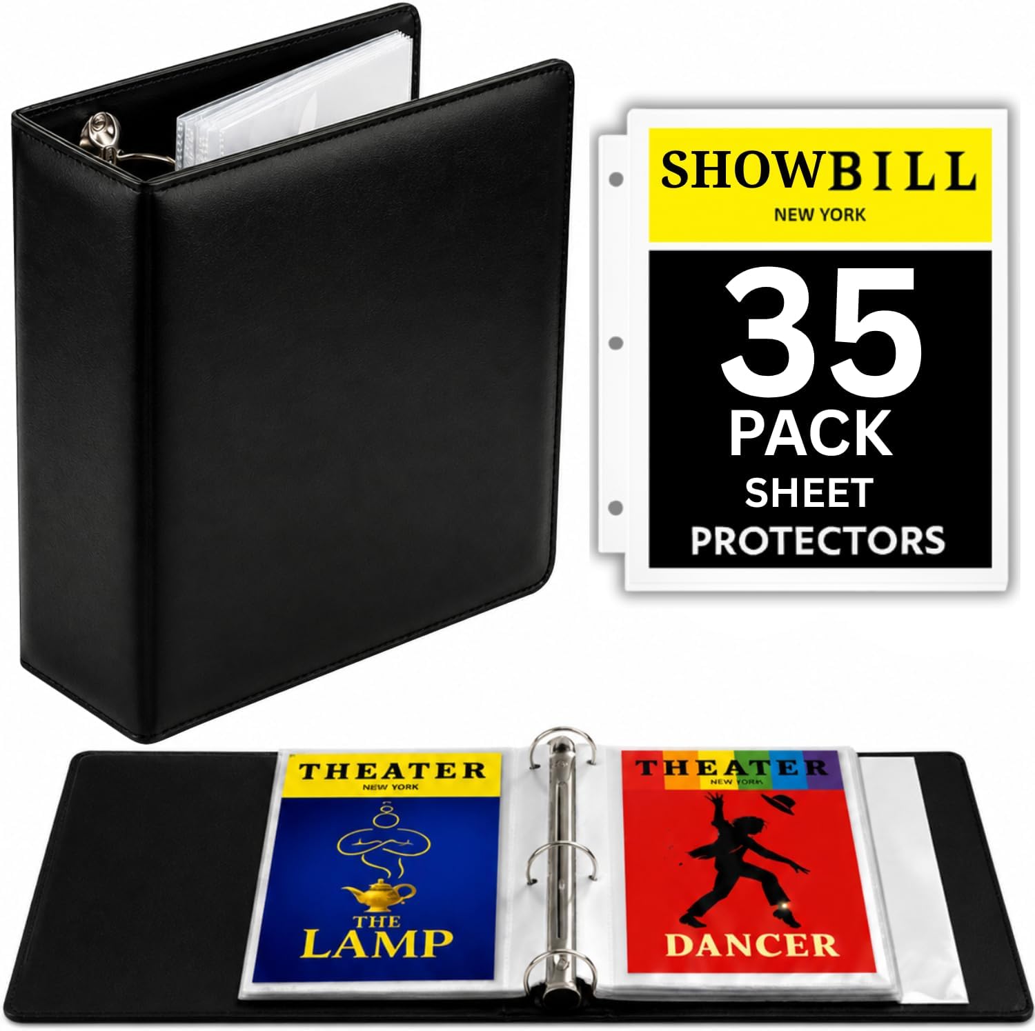 Black Broadway Playbill Binder with Sleeves, Musical Theater Gifts for Broadway Lovers, Playbill Display Organizer Book for Showbill Binder Holder, Theatre Gifts Ideas for Show Bill Storage 35 Sheets