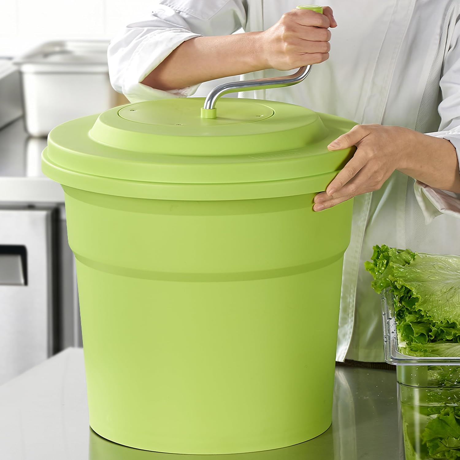 20 Quart (5 Gallon) Commercial Salad Spinner, Heawy Duty Manual Lettuce Dryer with Built-in Drain Hose, Large Vegetable Washer Holds 7 Lettuce Heads for Restaurant Kitchen Prep
