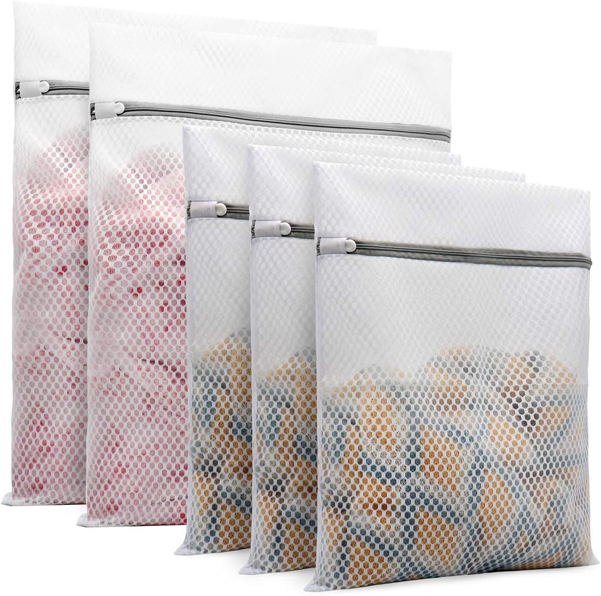 Muchfun 5Pcs Durable Honeycomb Mesh Laundry Bags for Delicates | (2Large, 3Medium)