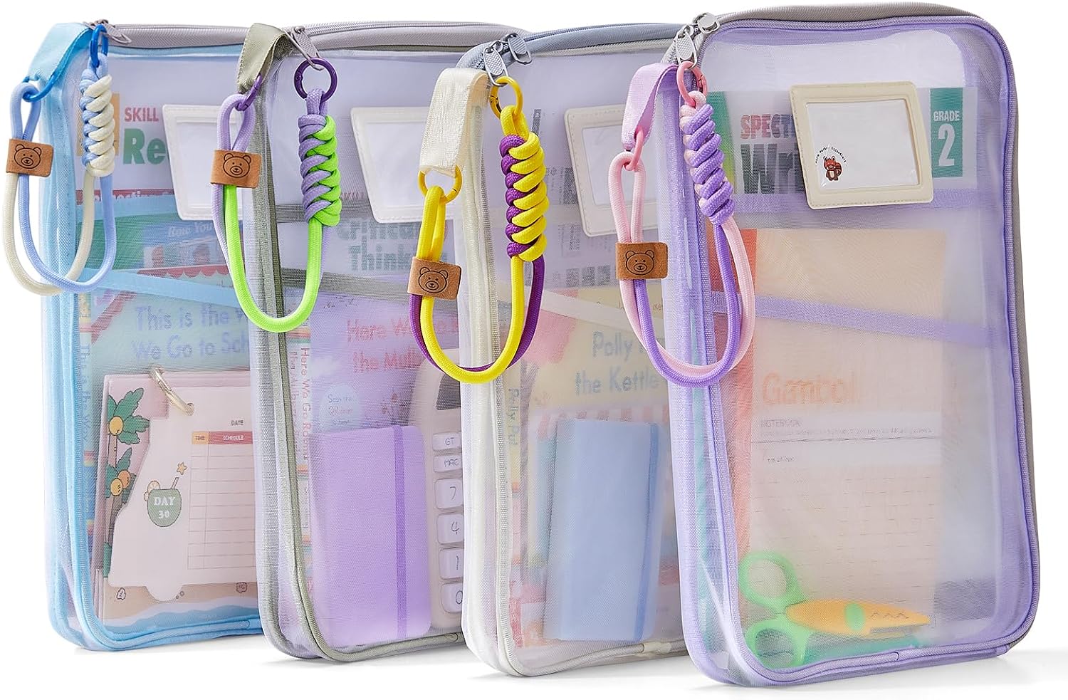 4-Pack Mesh Zipper Pouches for School Supplies – Kids Homework Organizer, Classroom Paper & Art Storage, A4 Document Bags for Teachers, Students, Home & Office