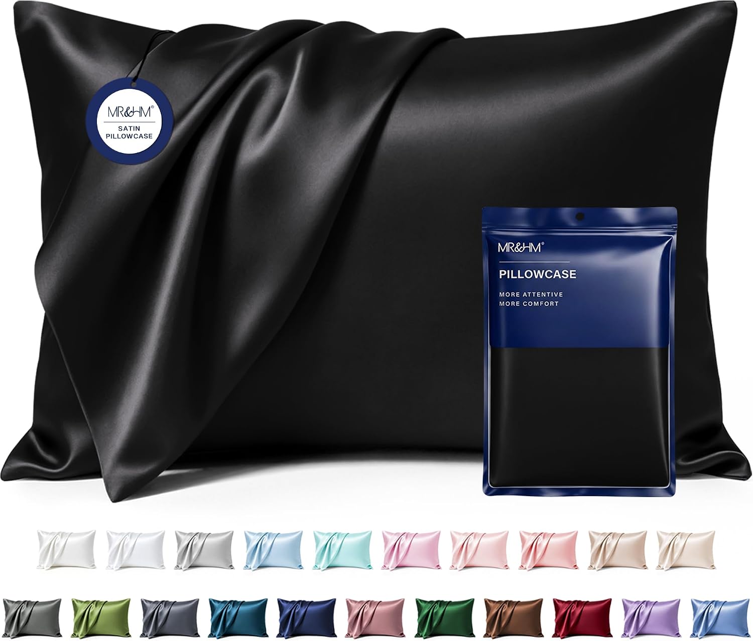 MR&HM Satin Pillowcase for Hair and Skin, Silk Satin Pillowcase 2 Pack, Queen Size Pillow Cases Set of 2, Silky Pillow Cover with Envelope Closure (20×30, Black)