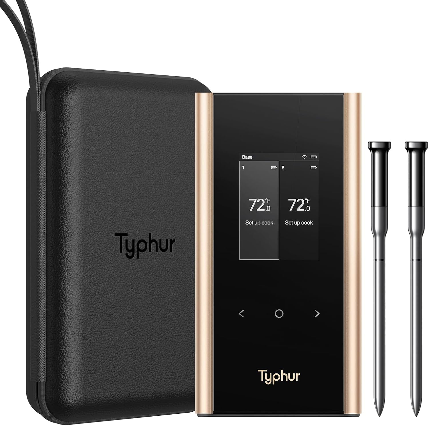 Typhur Sync Gold Dual Wireless WiFi Meat Thermometer with Carrying Case | 2 Probes, 6 Sensors, ±0.5℉ Accuracy, 10X Stronger Signal, Reliable Reading Through Kamado Grill BBQ Oven Smoker Air Fryer