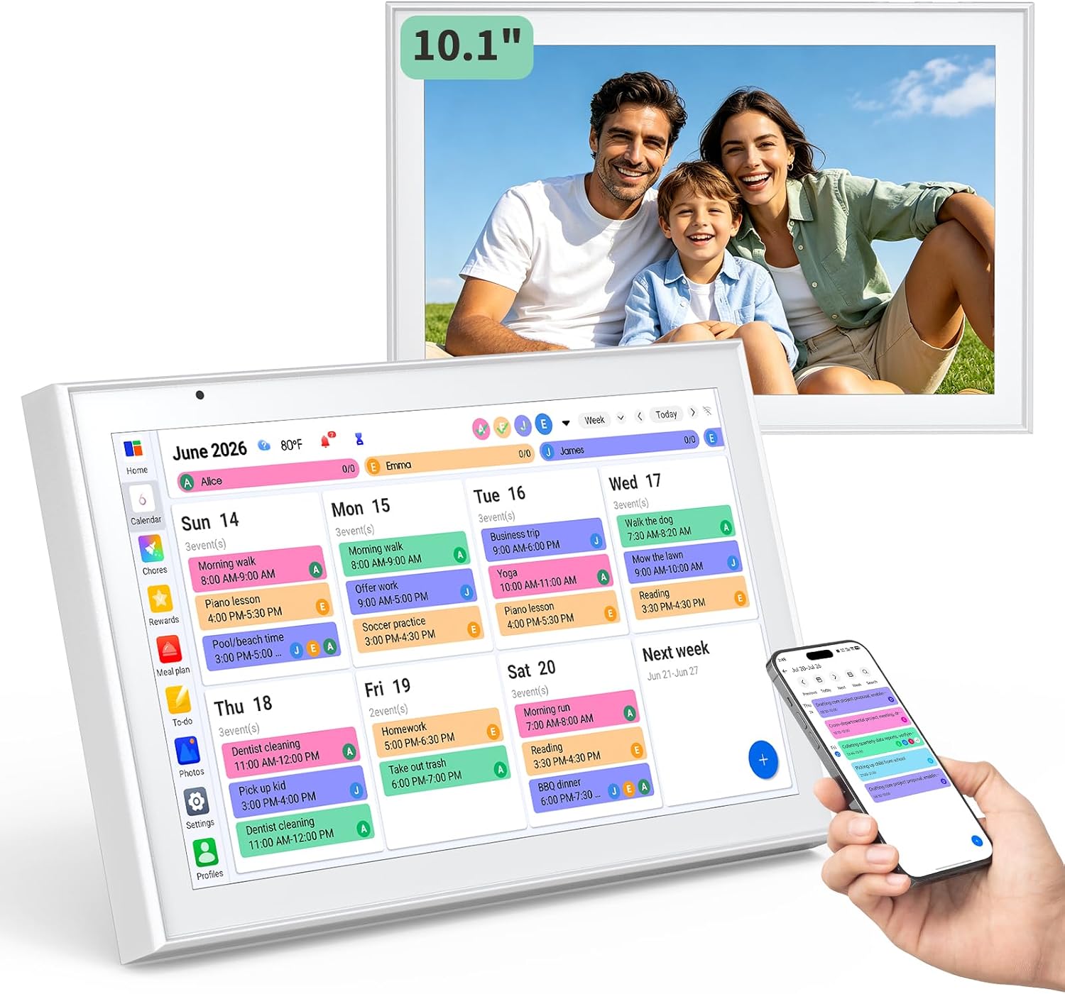 Digital Calendar, 10.1″ Smart Touchscreen Electronic Family Calendar Organizer with Calendar Sync, Chore Chart, Meal Planner, To-Do Lists & Digital Photo Frame, Wall or Desk Mountable