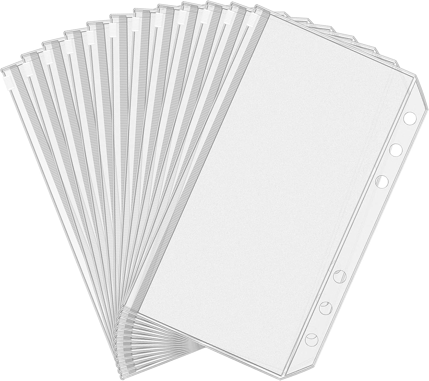 Antner 12pcs A6 Size Binder Pockets 6 Holes Budget Cash Envelopes for Budgeting, Clear Zipper Folders Loose Leaf Bags for A6 6-Ring Budget Binder, Waterproof PVC Document Pouch Filing Bags