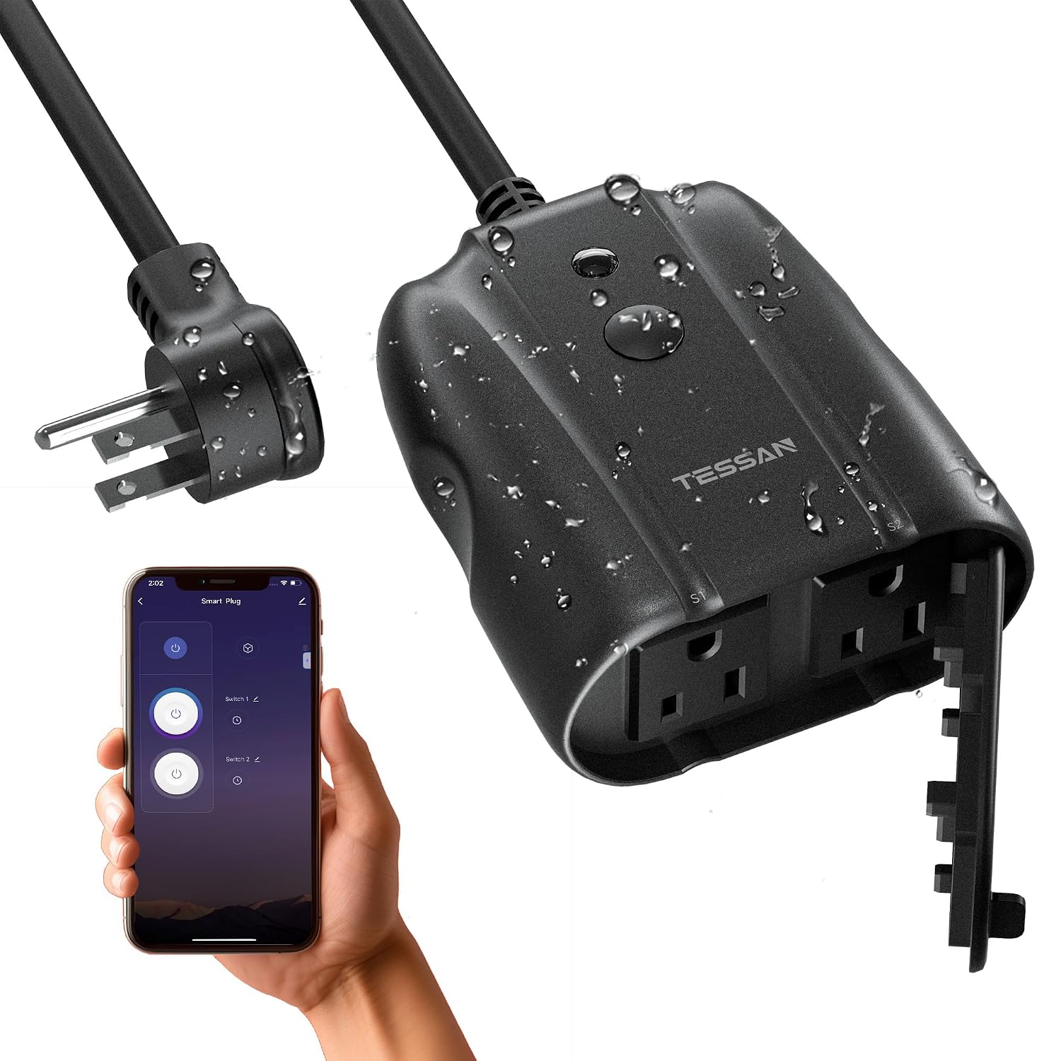 TESSAN Outdoor Smart Plug Waterproof, 2 Sockets | WiFi Outlet, Compatible with Alexa, Google Assistant, Individual Switch, 2.4GHz Wi-Fi Only, For Lights and 2HP Pool Pump