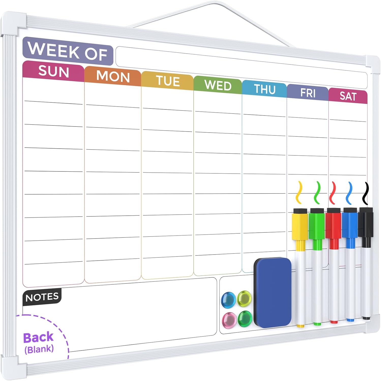 MaxGear Weekly Calendar Dry Erase Board, 16″ x 12″ Double-Sided Whiteboard | Double-Sided Design, Portable Weekly Planner, Magnetic Surface, 5 Markers & 4 Magnets, Hanging for Drawing, Memo, to Do List