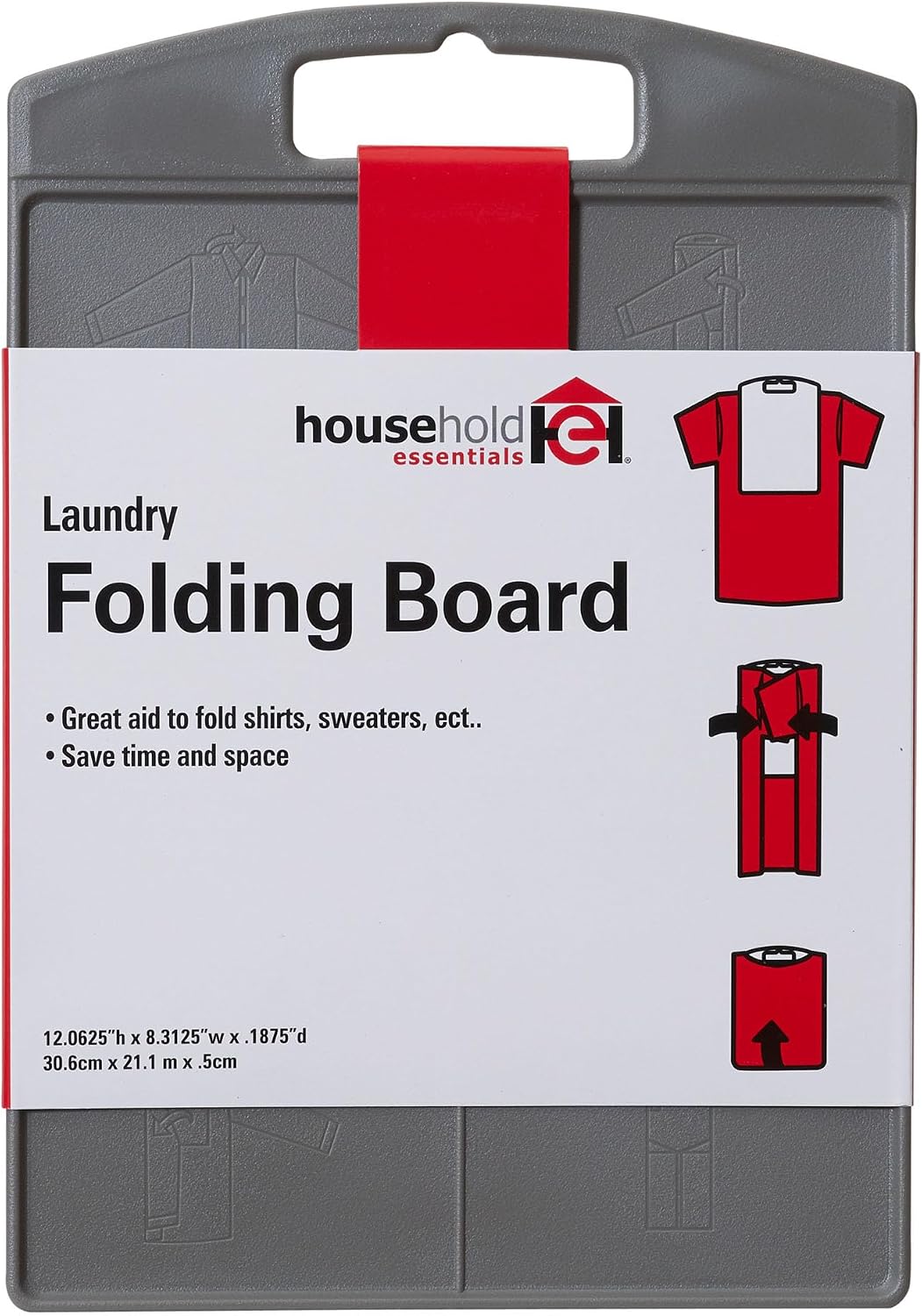 Household Essentials Shirt Folding Board for T-Shirts, Polos & Dress Shirts, Space Saving Laundry Folder with Easy-Glide Handle, Closet & Drawer Organizer, Dark Grey