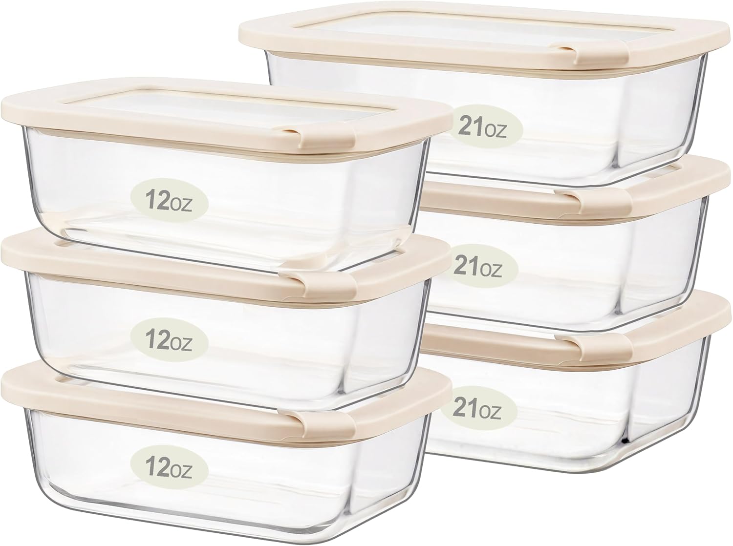Glass Food Storage Containers with Glass Lids, Microwave Safe Food Container Set, Aitight Meal Prep Container Set, LeakProof, 100% Plastic Free, 6 Pack
