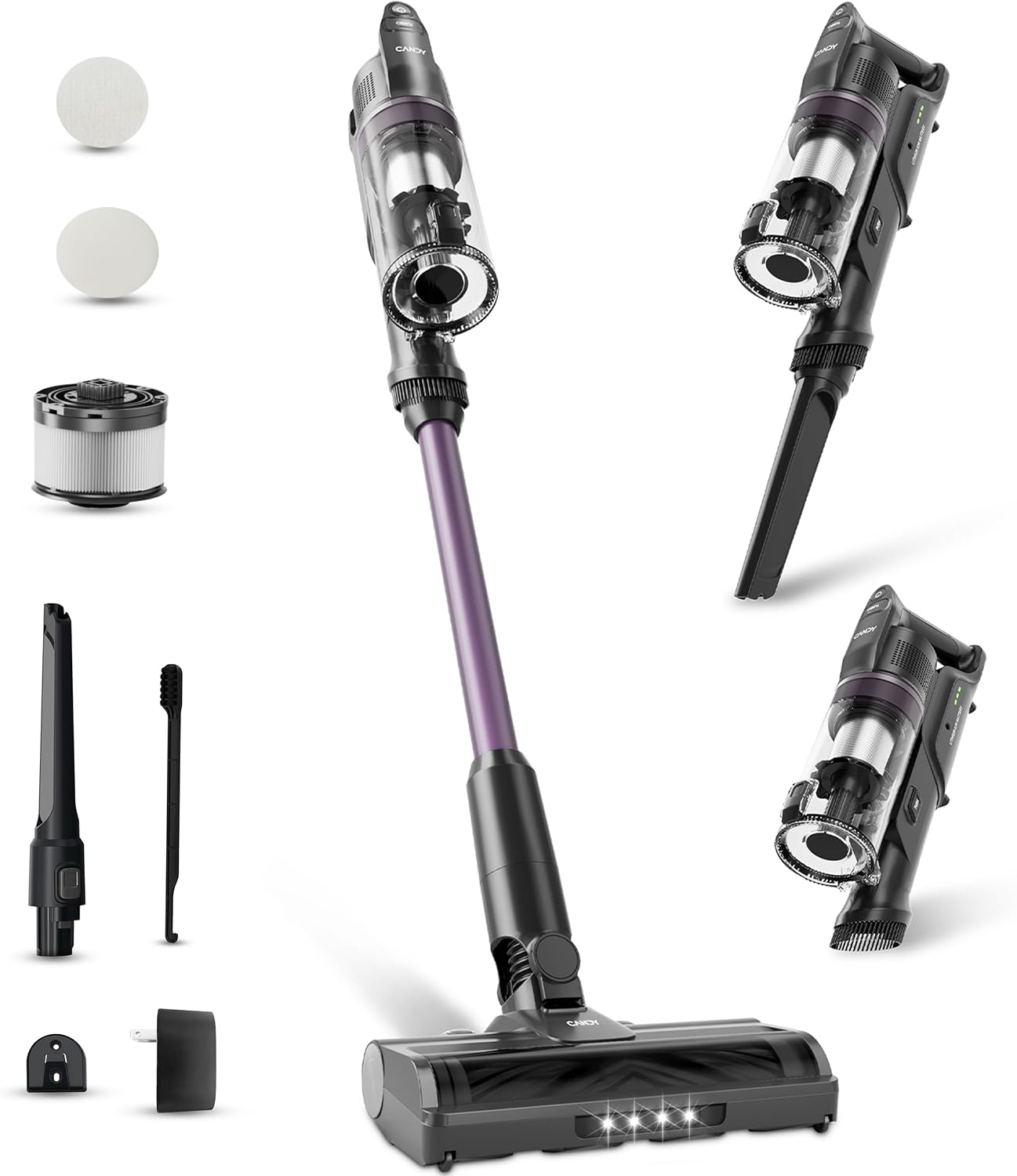CANDY Cordless Vacuum Cleaner,45Mins Vacuum Cleaners for Home,Stick Vacuum,Strong Suction,Removeable Battery,Anti-Tangle,One Click Clean,Lightweight Handheld for Hardwood Floor Carpet Pet Hair Car