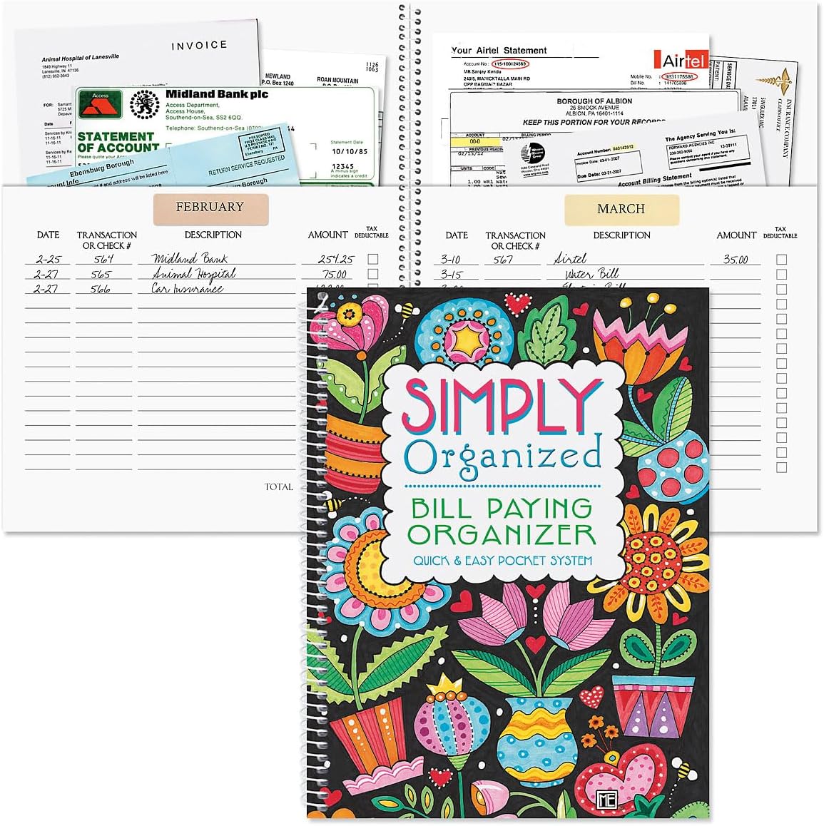 Current Bill Paying Organizer Book | Mary Engelbreit, Spiral Bound,14 Storage Pockets, 32 Label Stickers 9″ x 12″