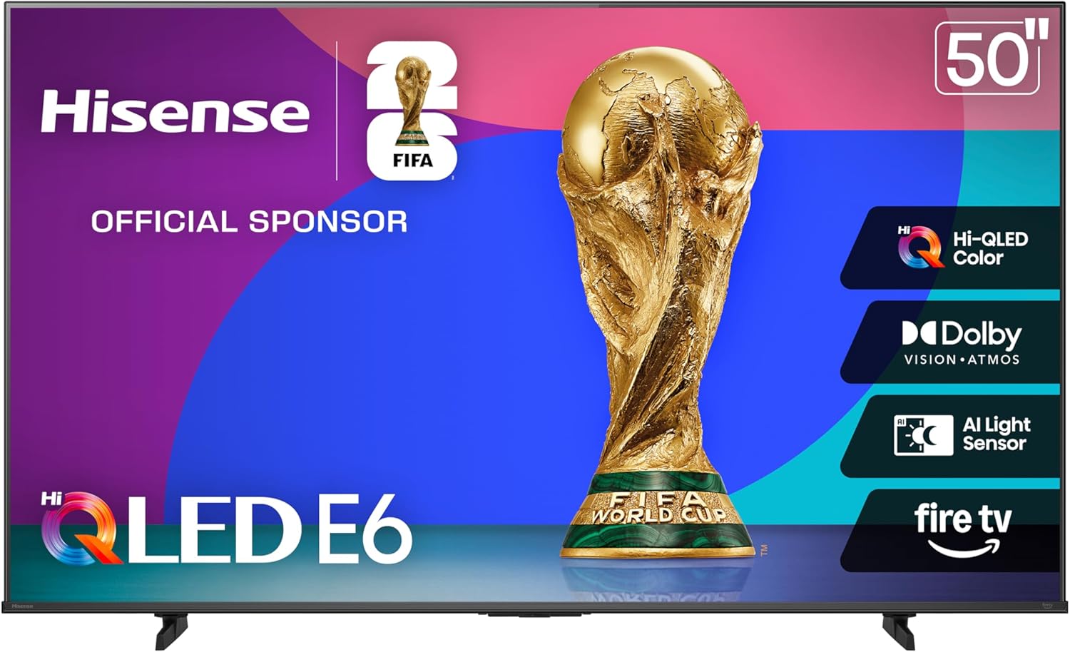 Hisense 50″ E6 Cinema Series Hi-QLED 4K UHD Smart Fire TV (50E6QF) – AI Light Sensor, Dolby Vision · Atmos, Voice Remote with Alexa, Motion Rate 120, HDR 10+ Adaptive, Game Mode Plus