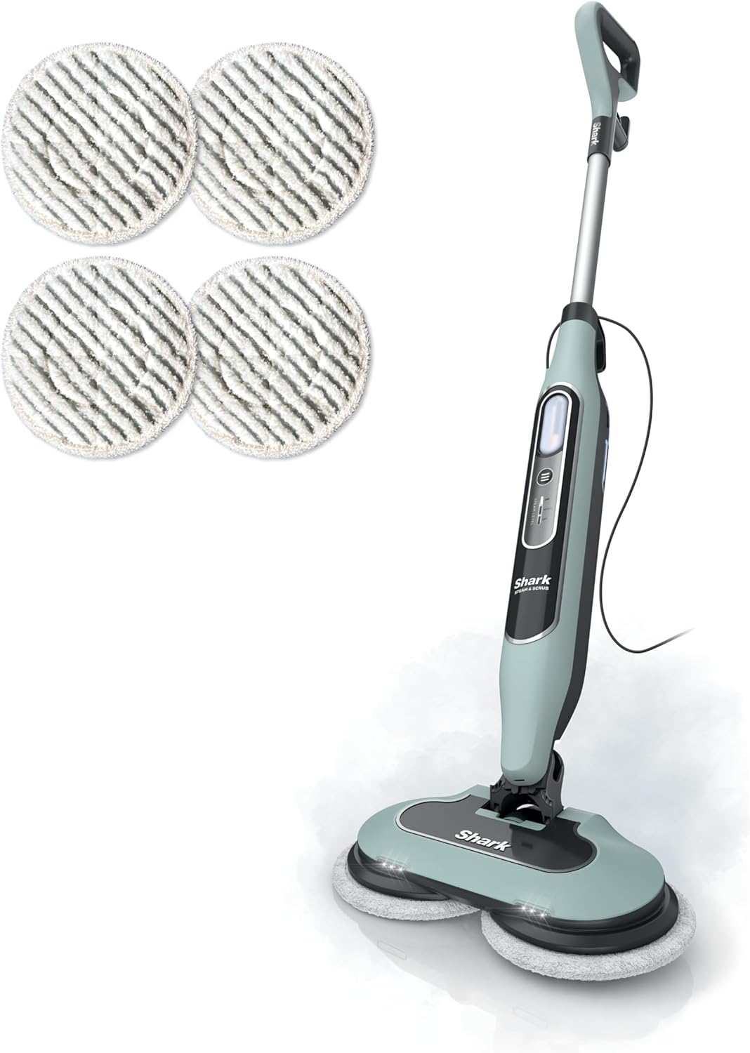 Shark Steam & Scrub Steam Mop, All-in-One Hard Floor Cleaner, Grey, S8001 | LED Headlights, 4 Dirt Grip Soft Scrub Pads Included, XL Water Tank, Swivel Steering