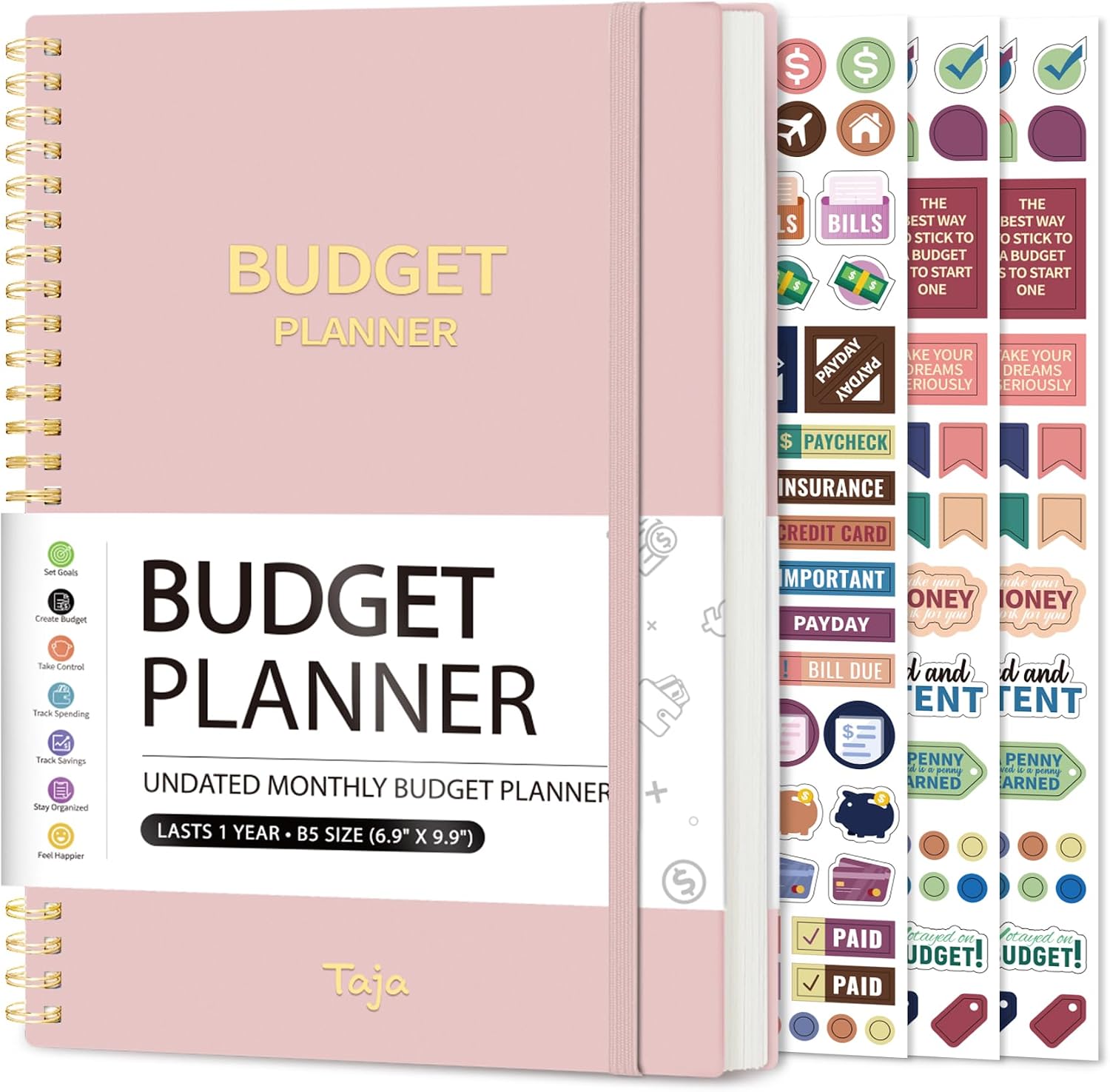 Budget Planner – Monthly Budget Book with Expense Tracker Notebook, Undated Bill Organizer & Finance Planner to Take Control of Your Money, Account Book to Manage Your Finances-Pink