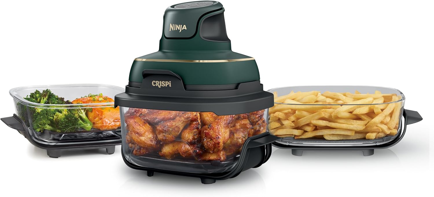 Ninja Crispi Glass Air Fryer, 5-in-1, Emerald, FN103BF | Max crisp, bake, air fry, recrisp, keep warm, 450F max, 4Qt, 2.5Qt, 6-Cup, PFAS-free glass