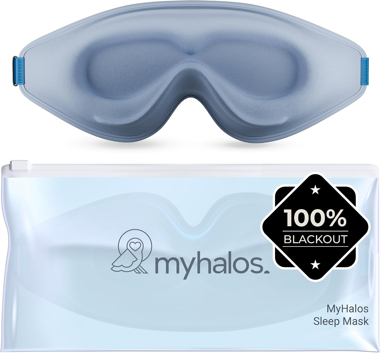 MyHalos® Sleep Mask for Men and Women, 3D Blackout Eye Masks for Sleep | Sleeping Mask, Blindfold, Zero Pressure, Breathable, Side Sleepers & Eyelash Friendly, Night & Travel Eye Mask (Blue)
