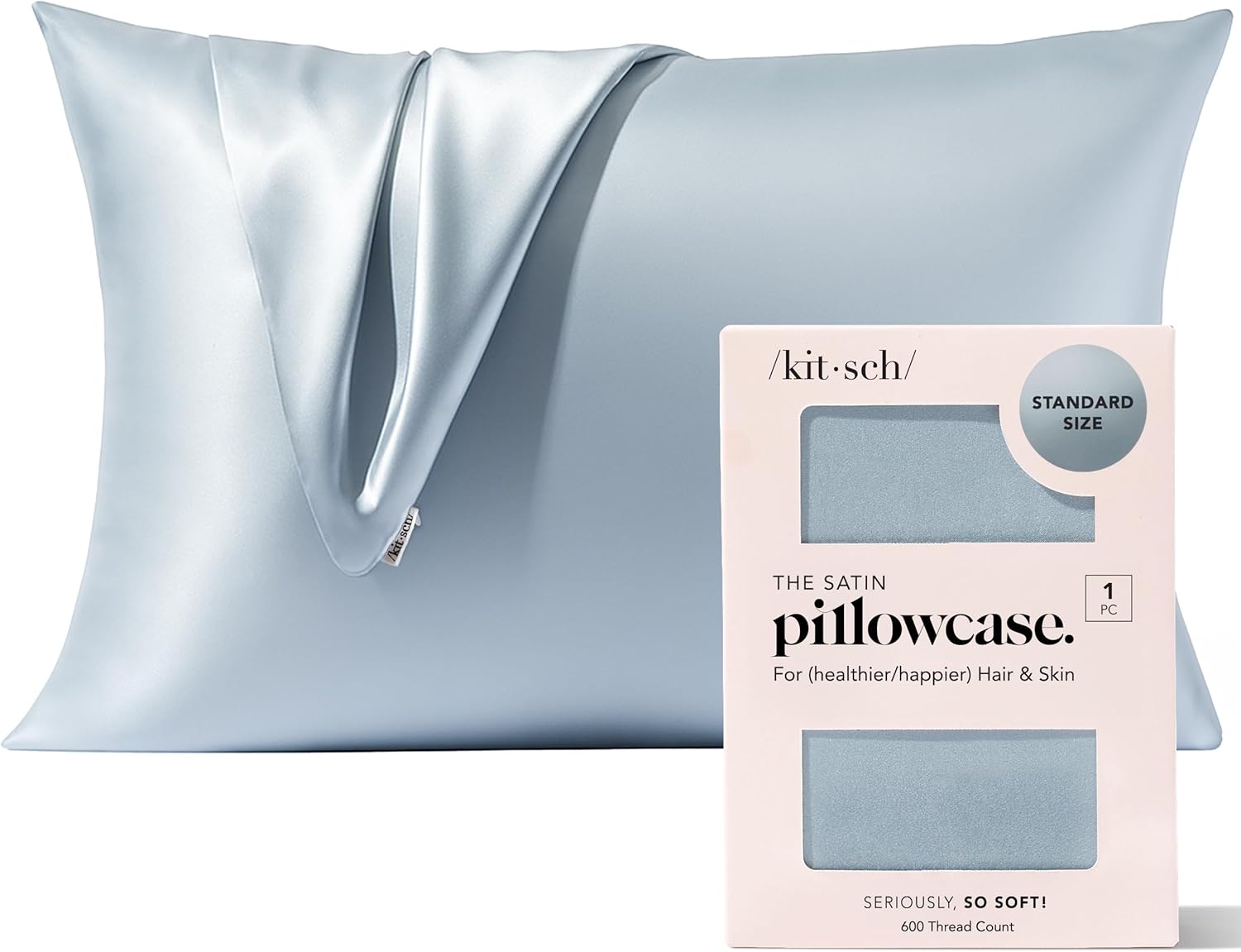 Kitsch Satin Pillowcase with Zipper – Standard Size, Haze Blue | Softer Than Silk Pillow Cases, Smooth Cooling Satin Pillow Case for Hair and Skin, Wrinkle-Free, Machine Washable