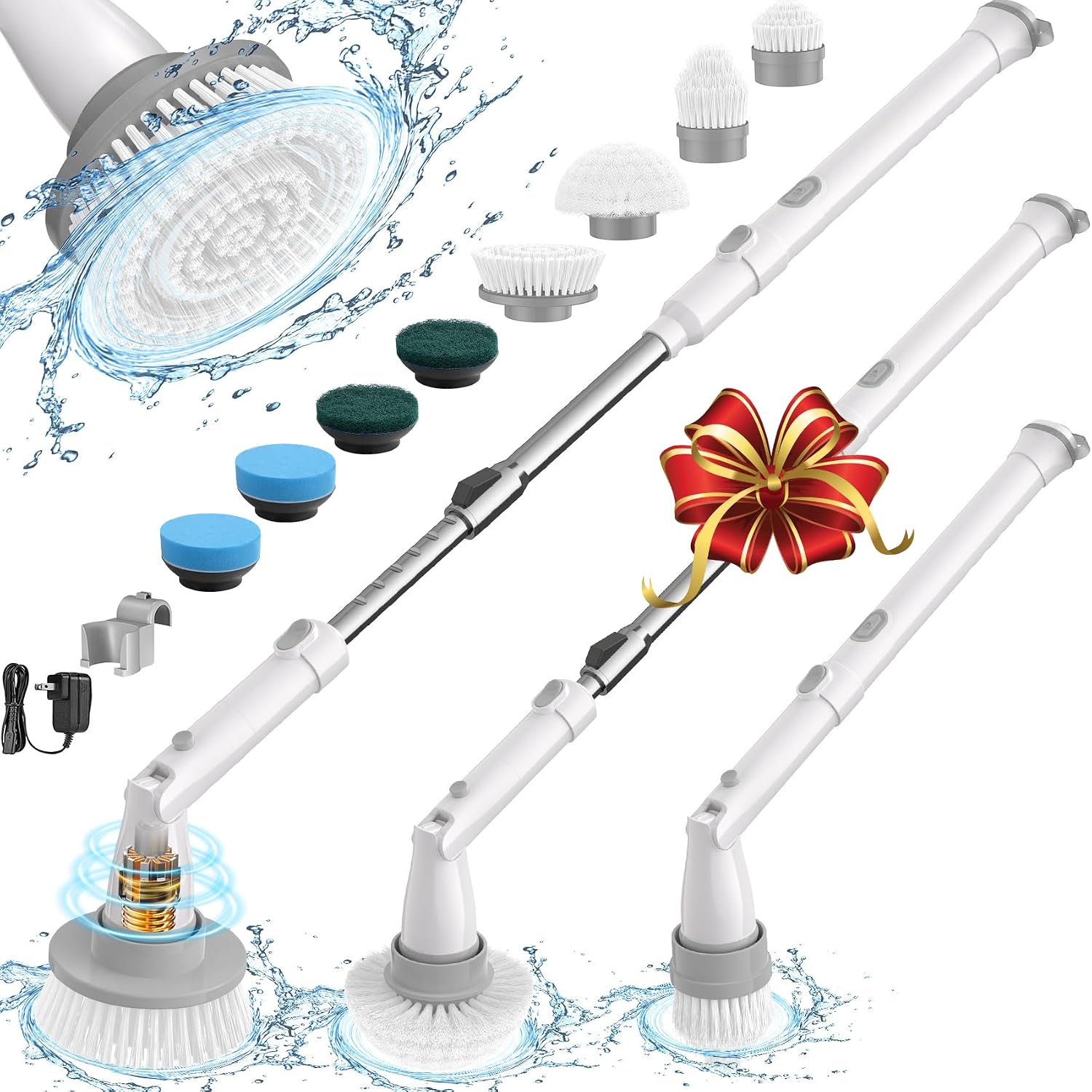 Sweepulire Electric Spin Scrubber for Cleaning, Shower Scrubber | with Long Handle, 2 Spin Speeds, Bathroom Scrubber with 8 Replacement Heads for Floor, Tub, Shower, Tile