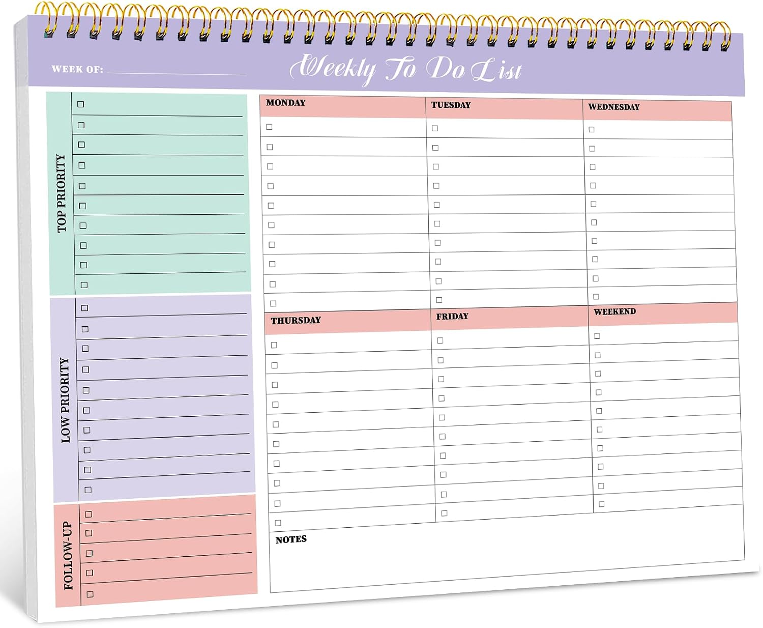 Weekly To Do List Notepad, Undated Weekly Planner Pad, 8.5″ x 11″ | Large Desk Planner, Weekly Task Planning, College School Supplies, for Home and Office, 52 Sheets, Violet Dream