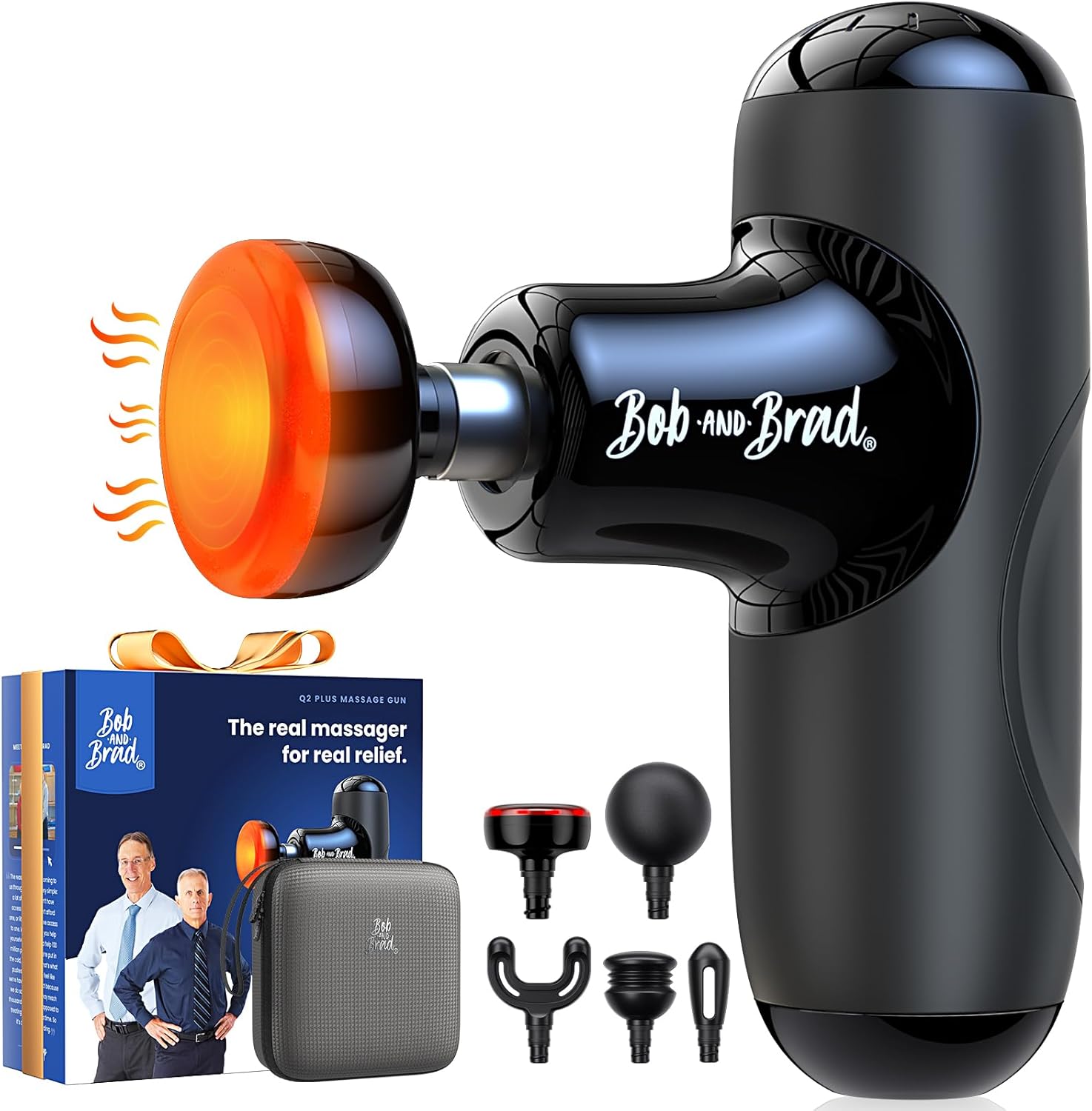 BOB AND BRAD Q2 Plus Mini Massage Gun with Heat, Pocket-Sized Heated Deep Tissue Massager, FSA Portable Muscle Massager Gun, Ultra Small & Quiet Travel Massage Gun for Pain Relief, HSA Eligible