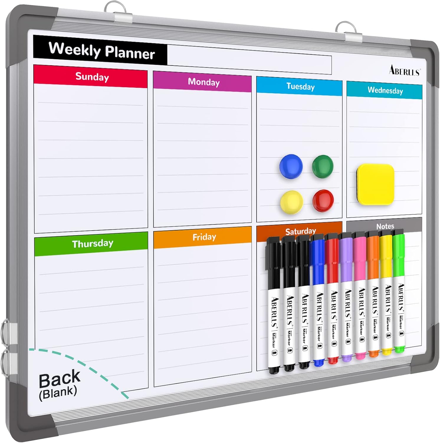 Weekly Calendar Whiteboard for Wall, Dry Erase Board, Magnetic White Board | 16″x12″ Double-Sided Hanging Board for Office School Home, Small Weekly Dry erase Calendar for Drawing Planning To Do List