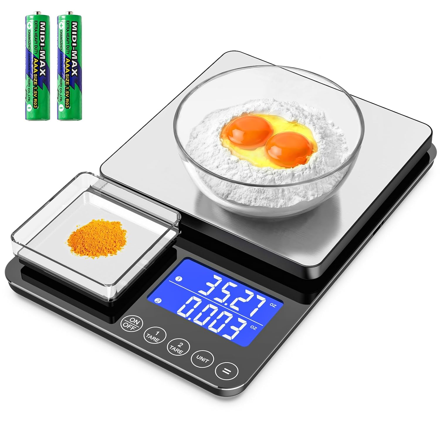 KKZ 0.001oz/33lb Kitchen Scale, Dual Platform Food Scale Grams and Ounces | for Weight Loss Baking Cooking Meal Prep Sourdough Bread, Stainless Steel, Auto-off, Tare&Summation Functions