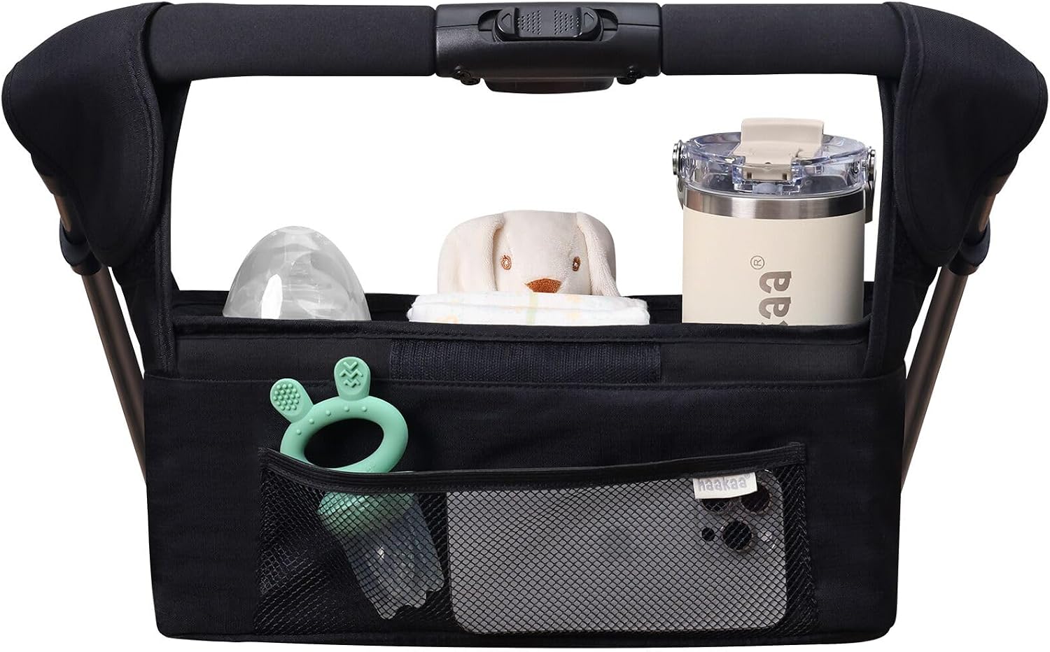 haakaa Universal Stroller Organizer with Insulated Cup Holder – Black, Single Cup Holder, Stroller Caddy with Shoulder Strap & Extra Non-Slip Stroller Hook, Fits Most Strollers