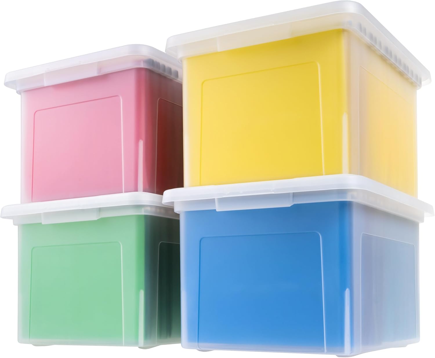 IRIS USA File Box, Plastic File Organizer with Lids for Letter/Legal File, Portable Document Box For Moving, Storage Bin with Durable and Secure Lid, Stackable Nestable BPA-Free, Clear 35 Qt. 4 Pack | Portable Moving Box, Stackable and Secure Storage, Durable Container Set for Letter/Legal Files