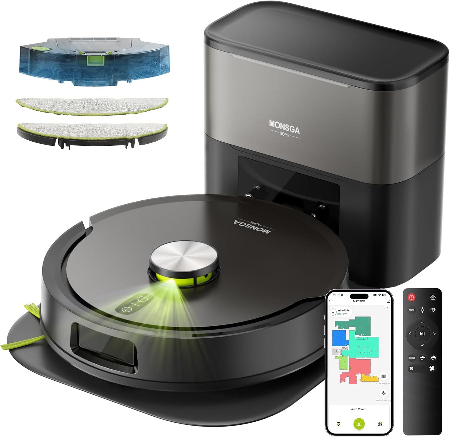 MONSGA Robot Vacuum and Mop, 90 Days Self-Emptying with 8000Pa Suction | Dual Anti-Tangle for Pet Hair, Carpet and Hard Floor, LiDAR Navigation, Smart Mapping, 160Mins Runtime, APP & Voice Control