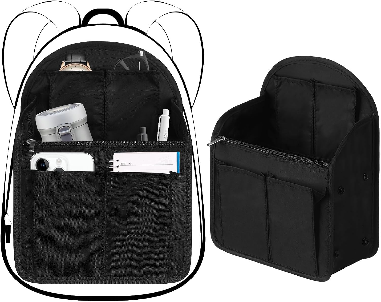 2 Pcs 7.9 x 4.8 x 11 Inch Mini Backpack Organizer Insert Small Shoulder Bag Divider for Rucksack Handbag Shoulder Bag Purse(Black)