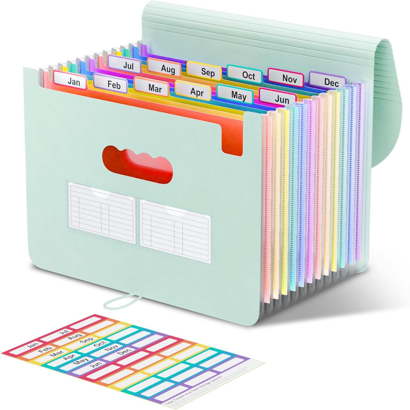 ThinkTex Accordion File Organizer, 12 – Pocket Expanding File Folders for Paper Receipts, Bills & Taxes Organizer, Letter/A4 Size Document Holder for School, Office, Home with tabs-Sage Green