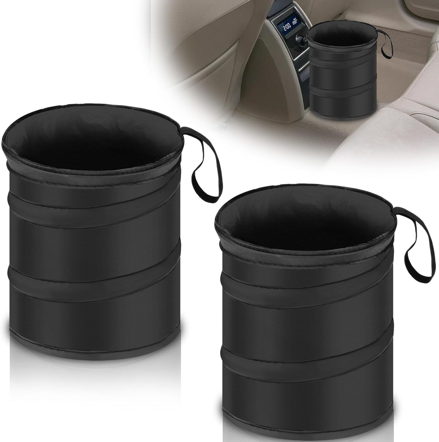2 PCS Car Collapsible Trash Can, Collapsible Pop-up Car Garbages Can | Car Accessories Portable Garbage Bin with Elastic Band, Waterproof Small Garbage Can for Back Front Seat, for Outdoor Travel