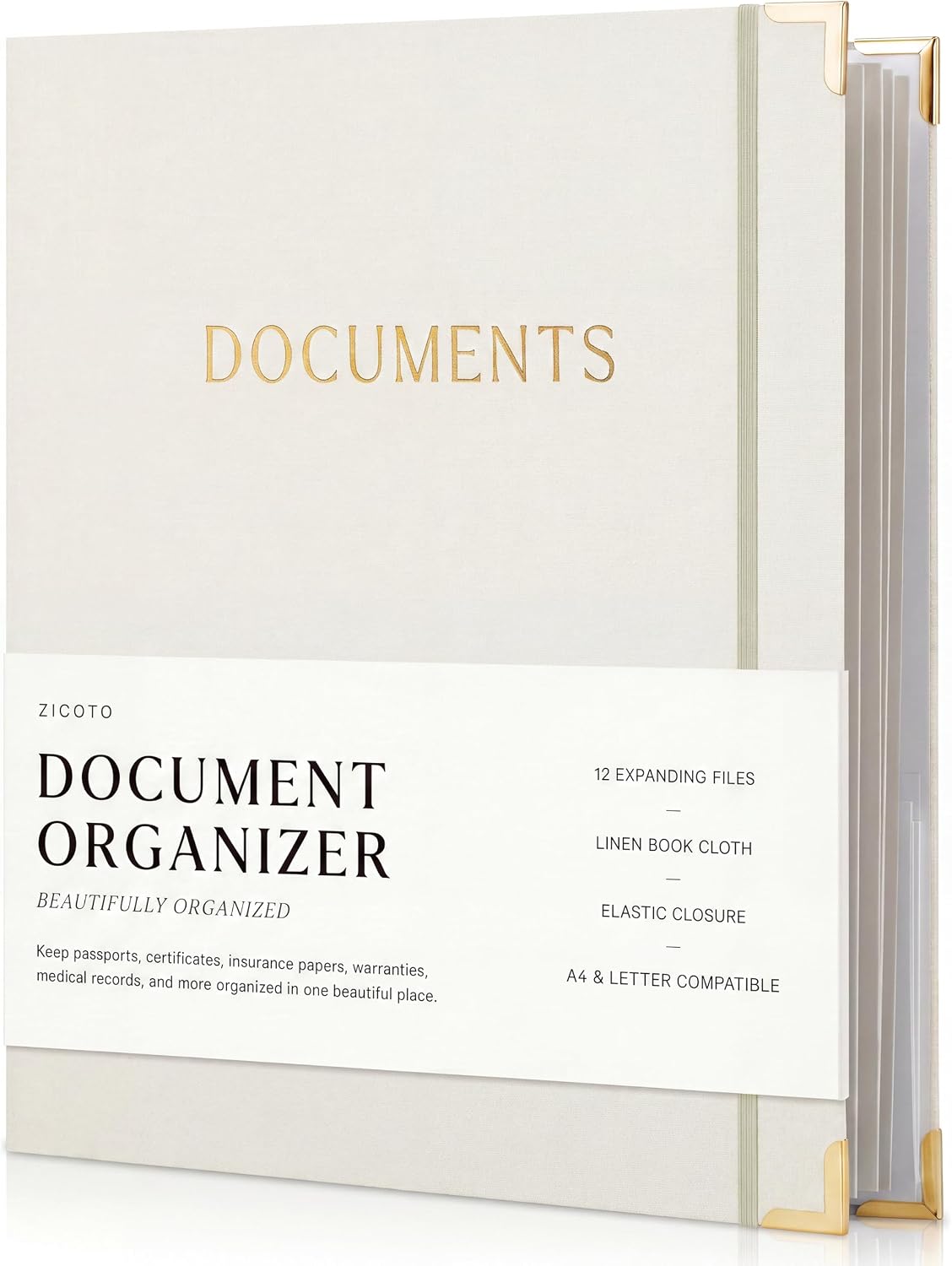 Aesthetic Document Organizer Folio – Linen Cover Life and Family Emergency Binder – Perfect Files Organizer for Your Important Documents, Birth Certificates, Passports, Social Security Cards, Photo