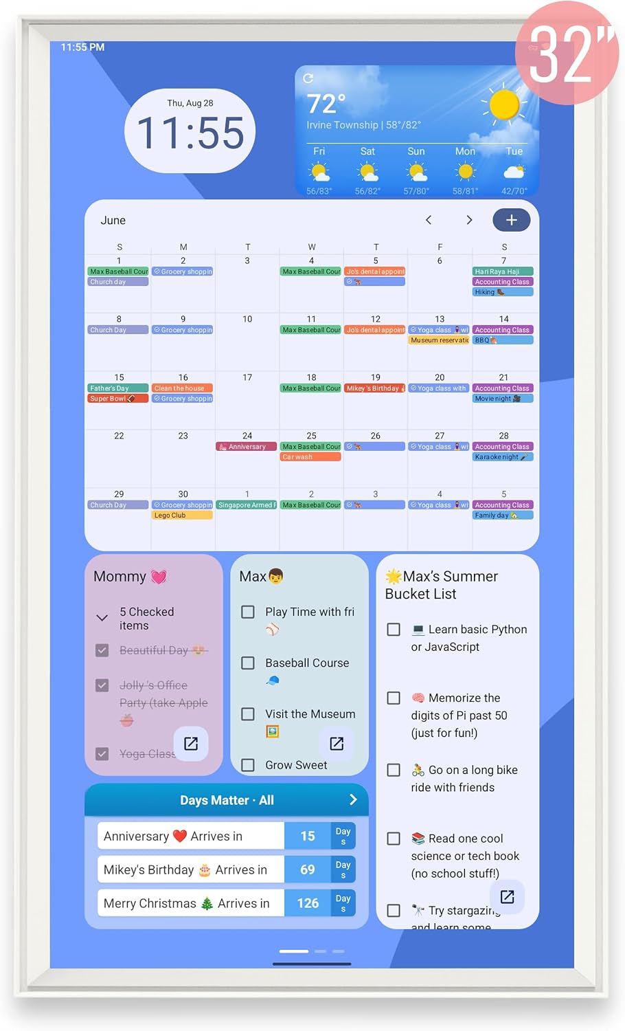 Digital Calendar Wall Touch Screen, Wall Calendar, (24/32 Inch Smart Digital Calendar Family Schedules, Meal Planning, Business Chore Chart/) (32 Inch)